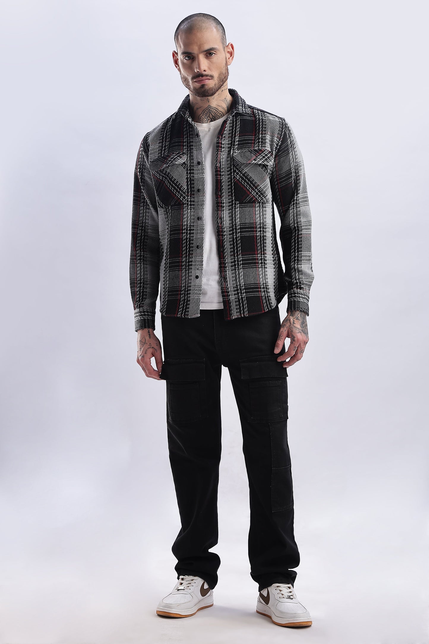 Men Flannel Shirt-Grey & Black
