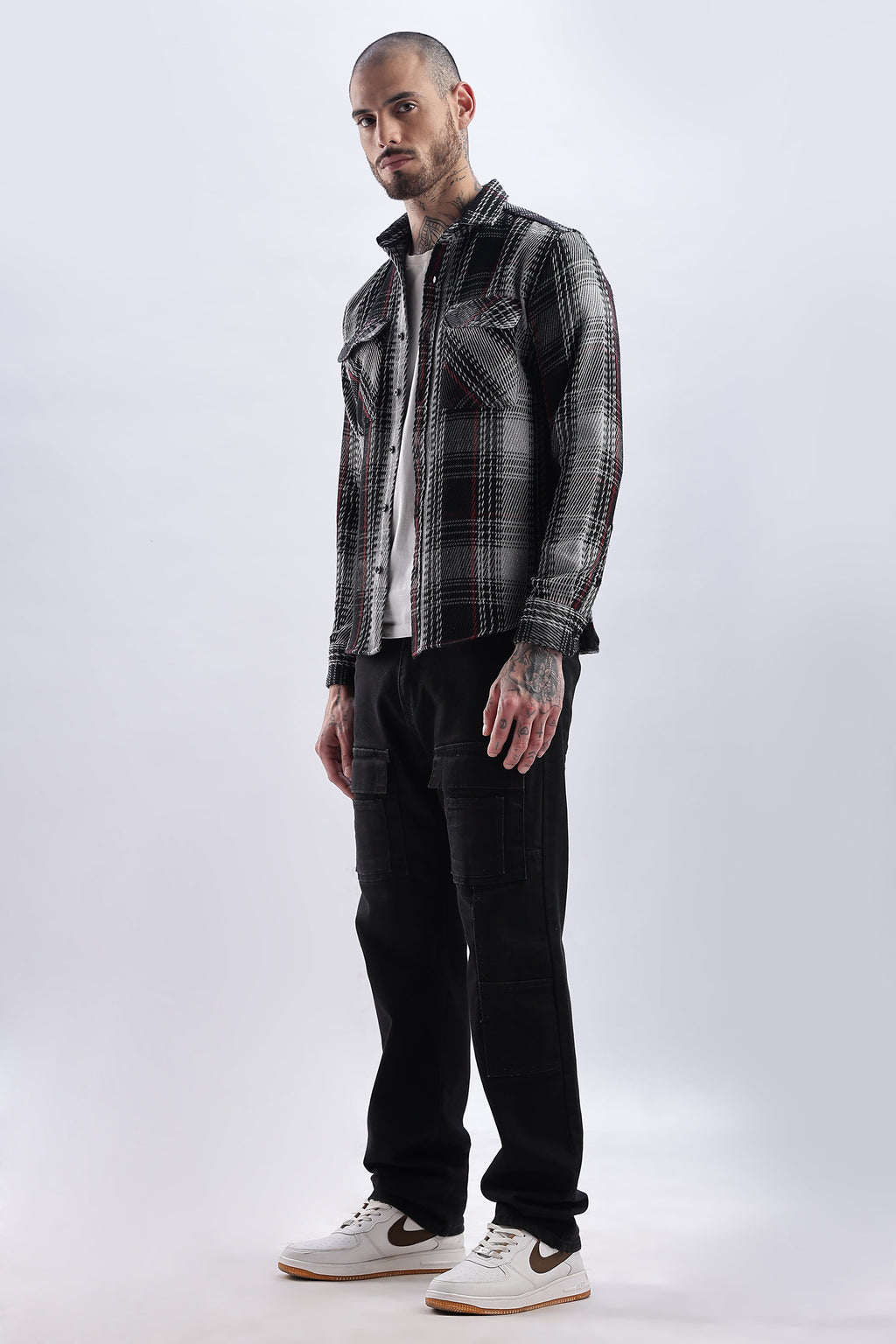 Men Flannel Shirt-Grey & Black