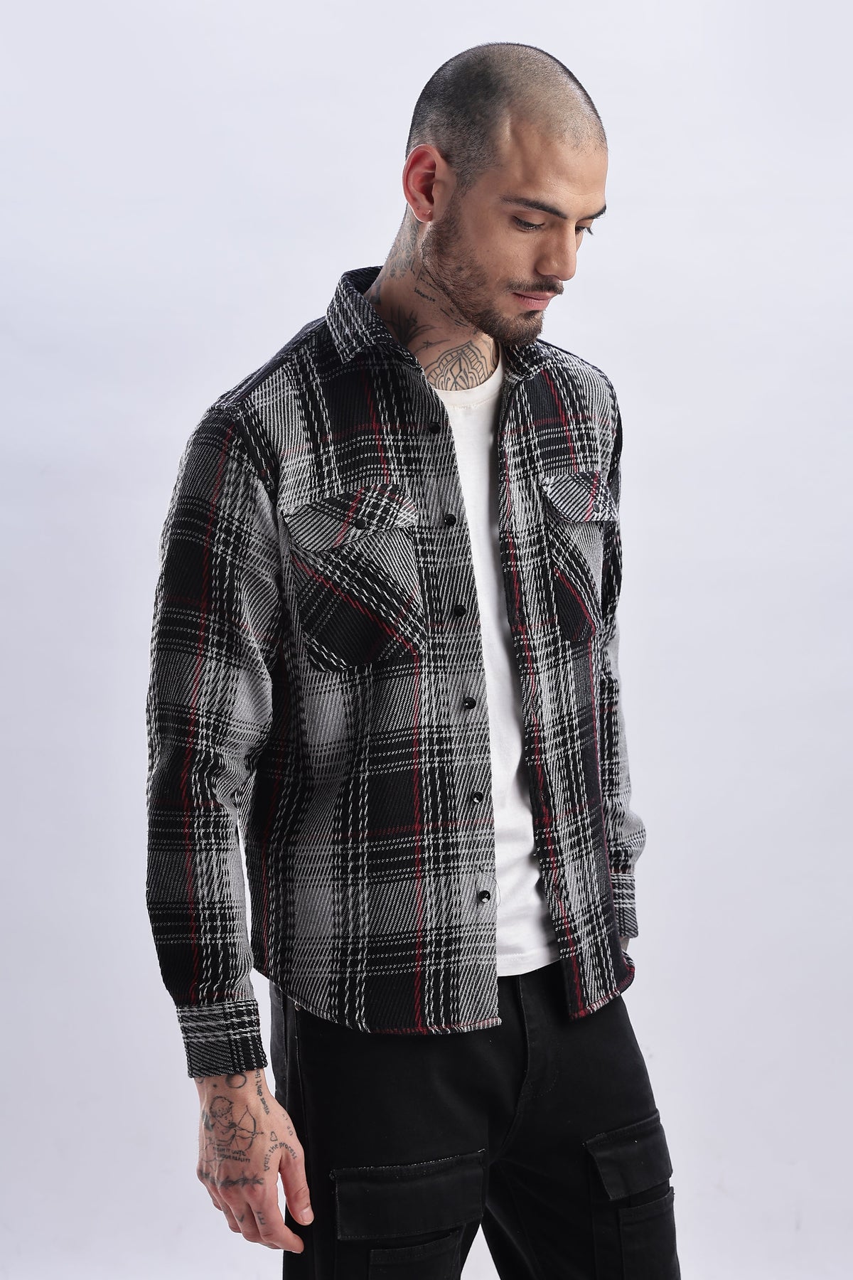 Men Flannel Shirt-Grey & Black