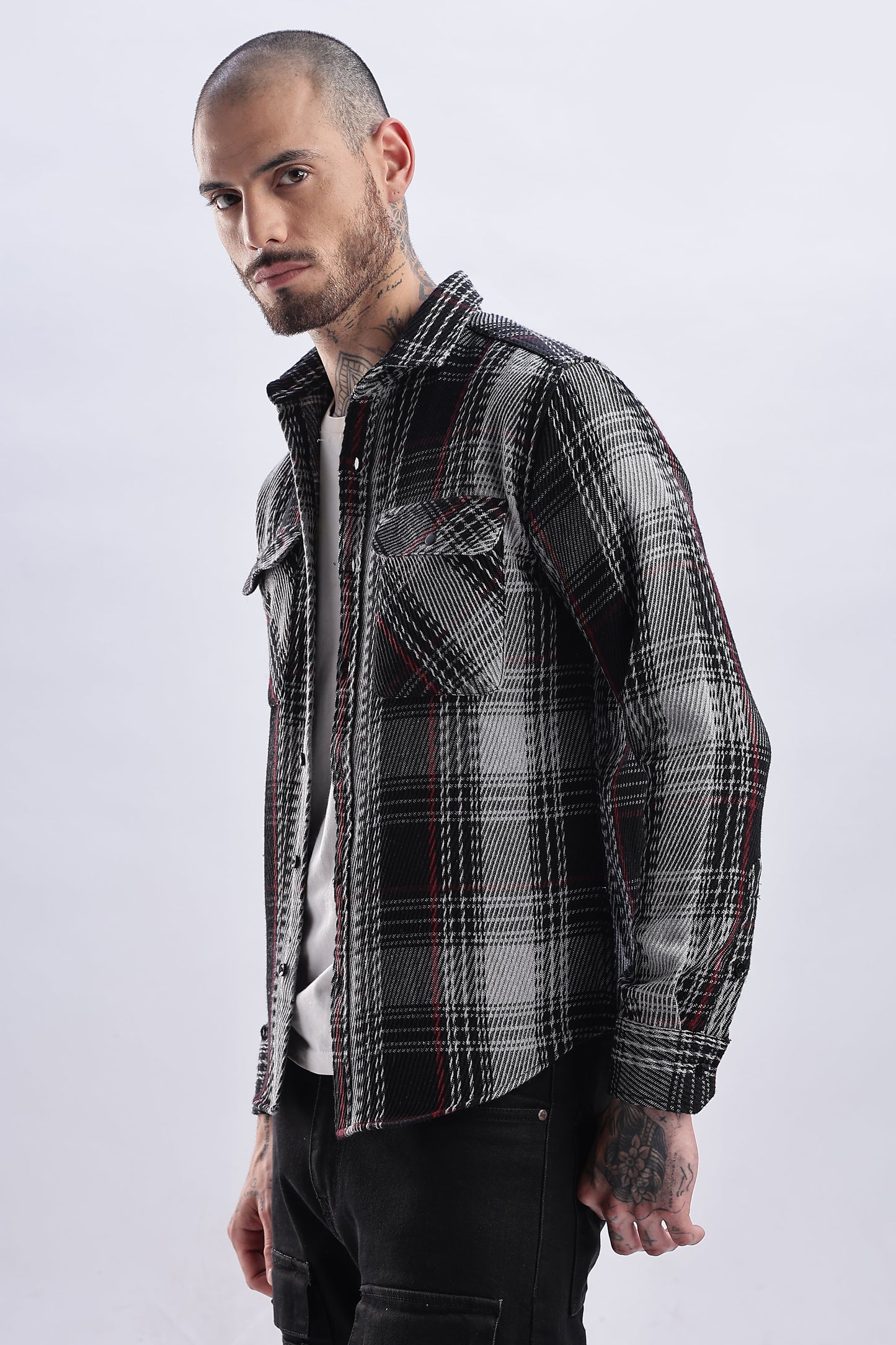 Men Flannel Shirt-Grey & Black