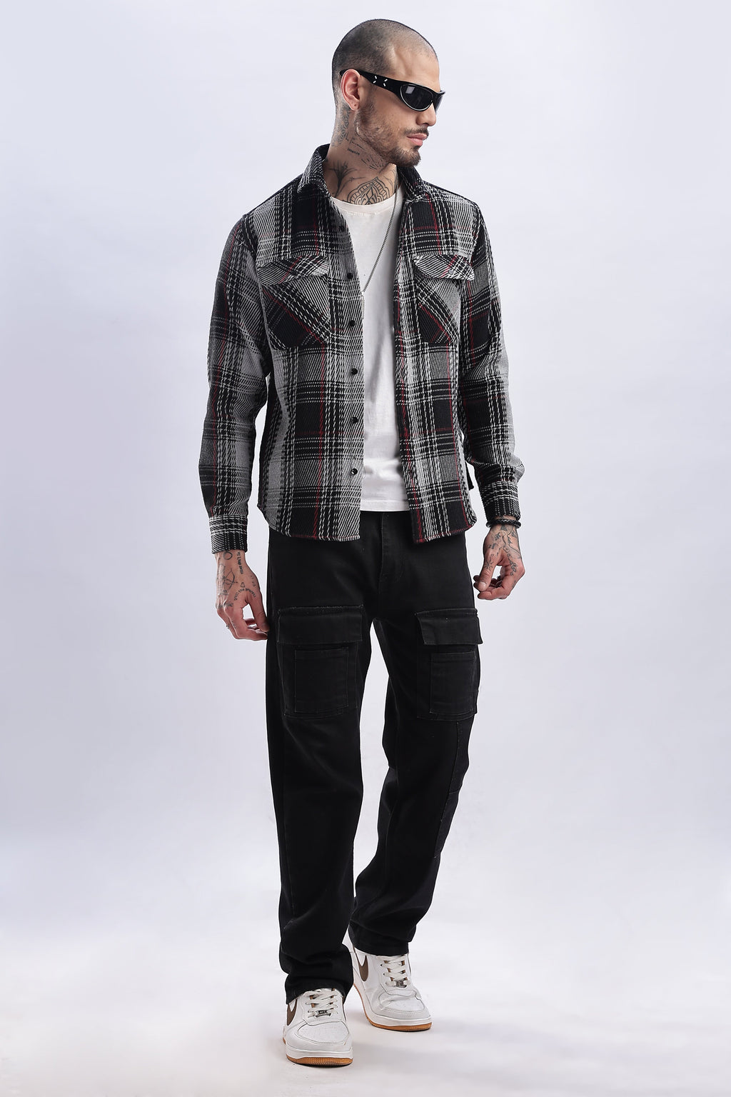 Men Flannel Shirt-Grey & Black