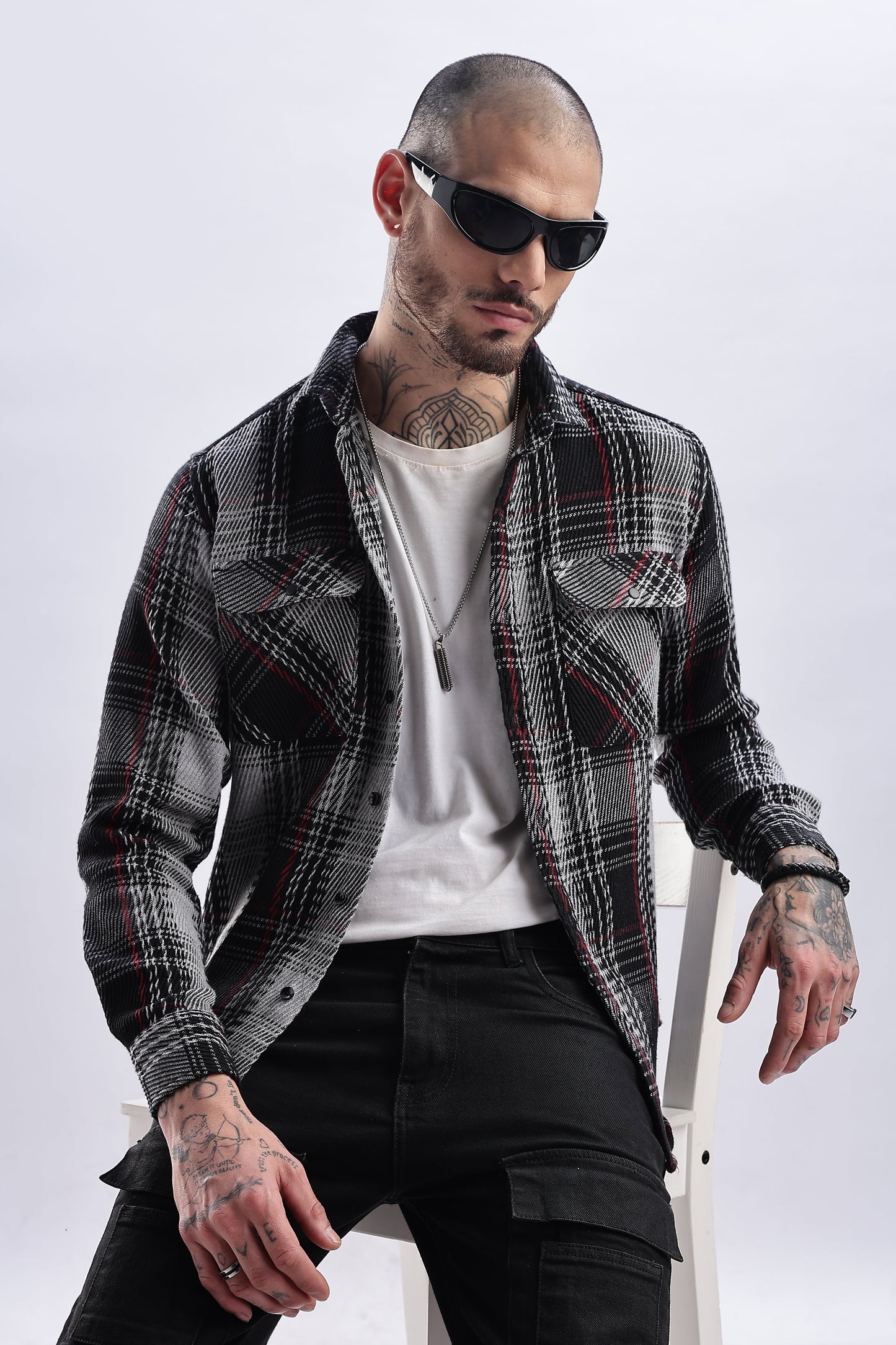 Men Flannel Shirt-Grey & Black