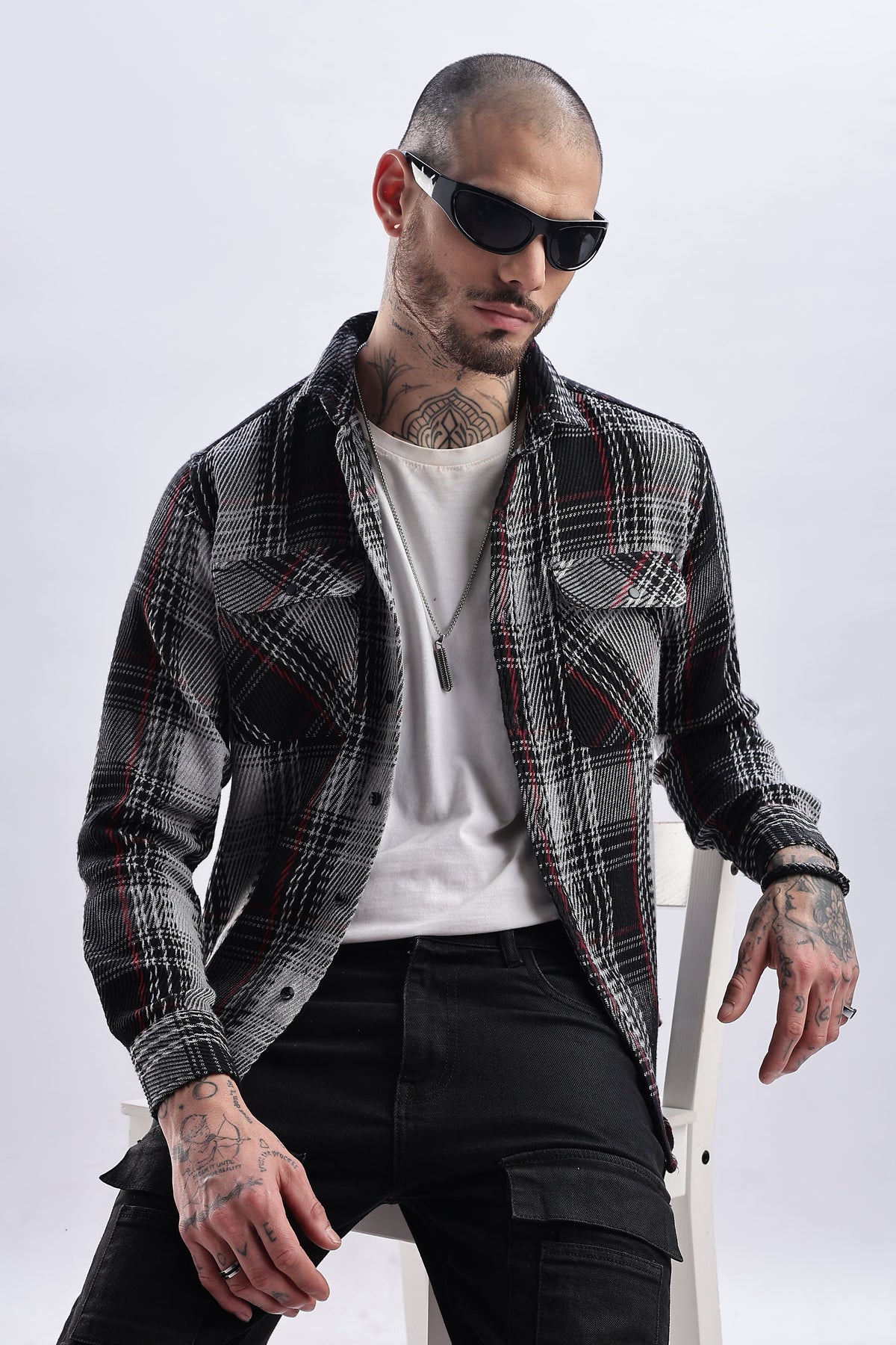 Men Flannel Shirt-Grey & Black