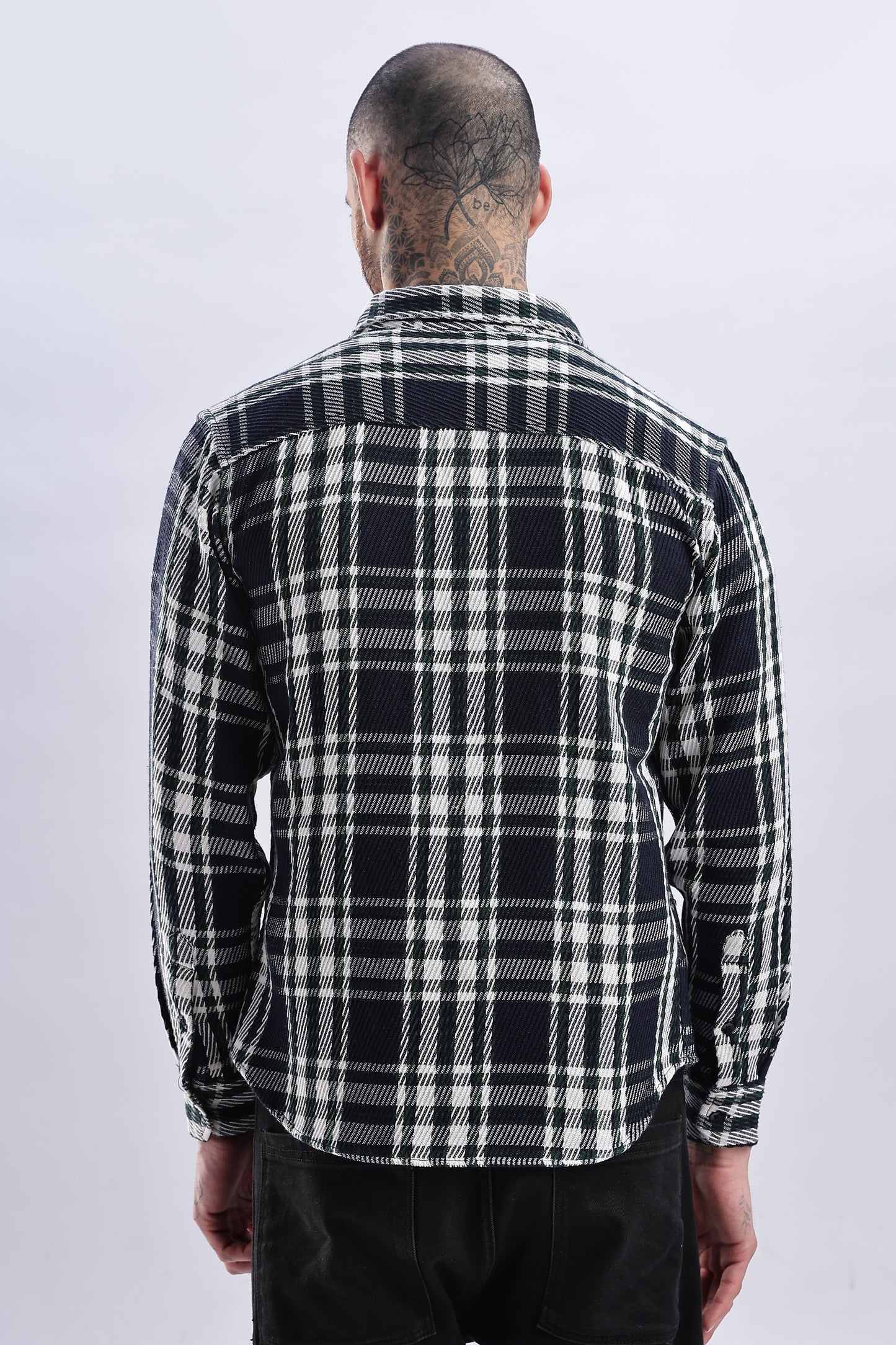 Men Flannel Shirt-White & Green