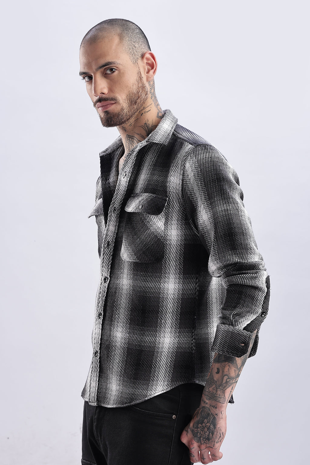 Men Flannel Shirt-Lt Grey
