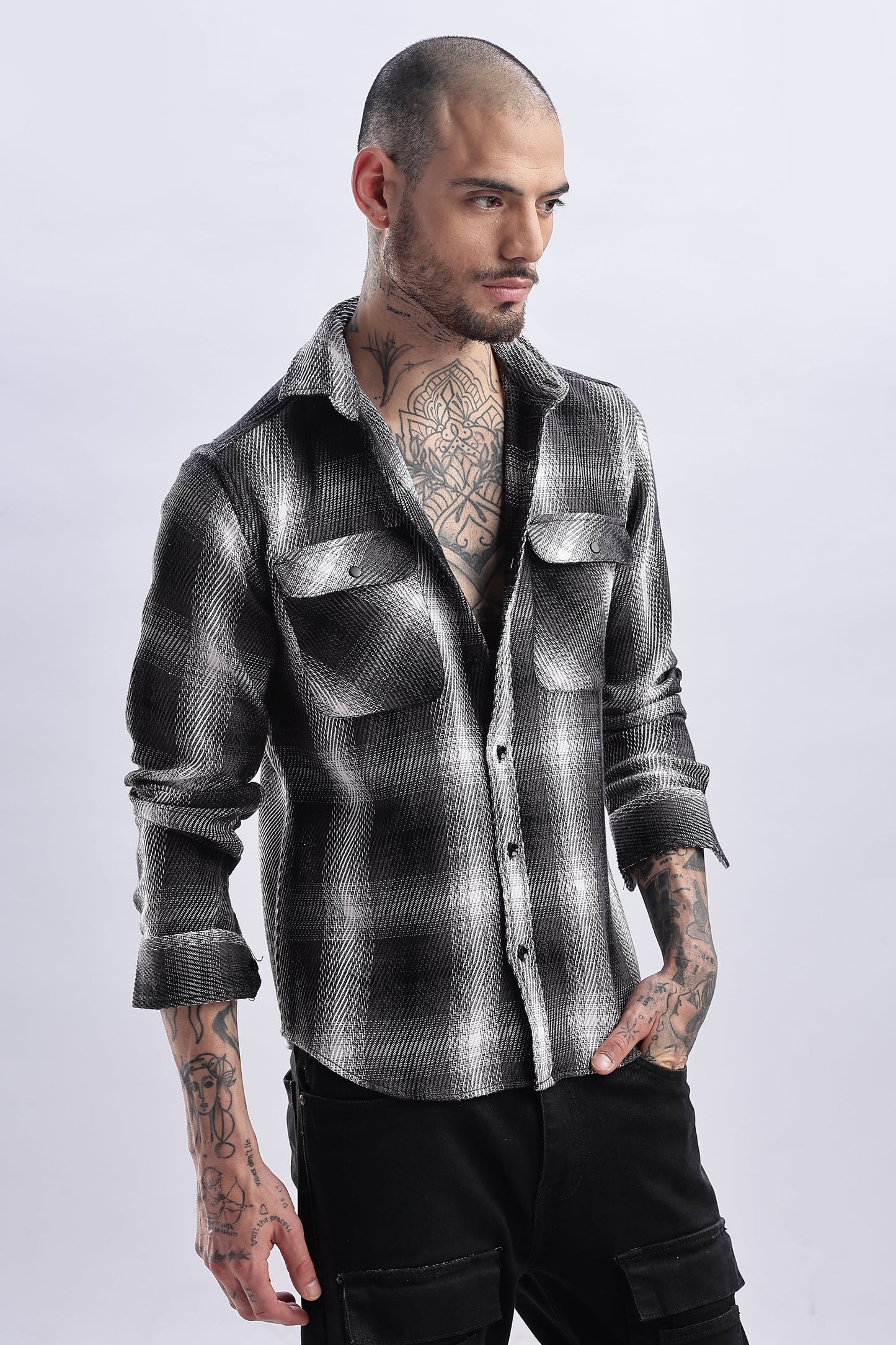 Men Flannel Shirt-Lt Grey