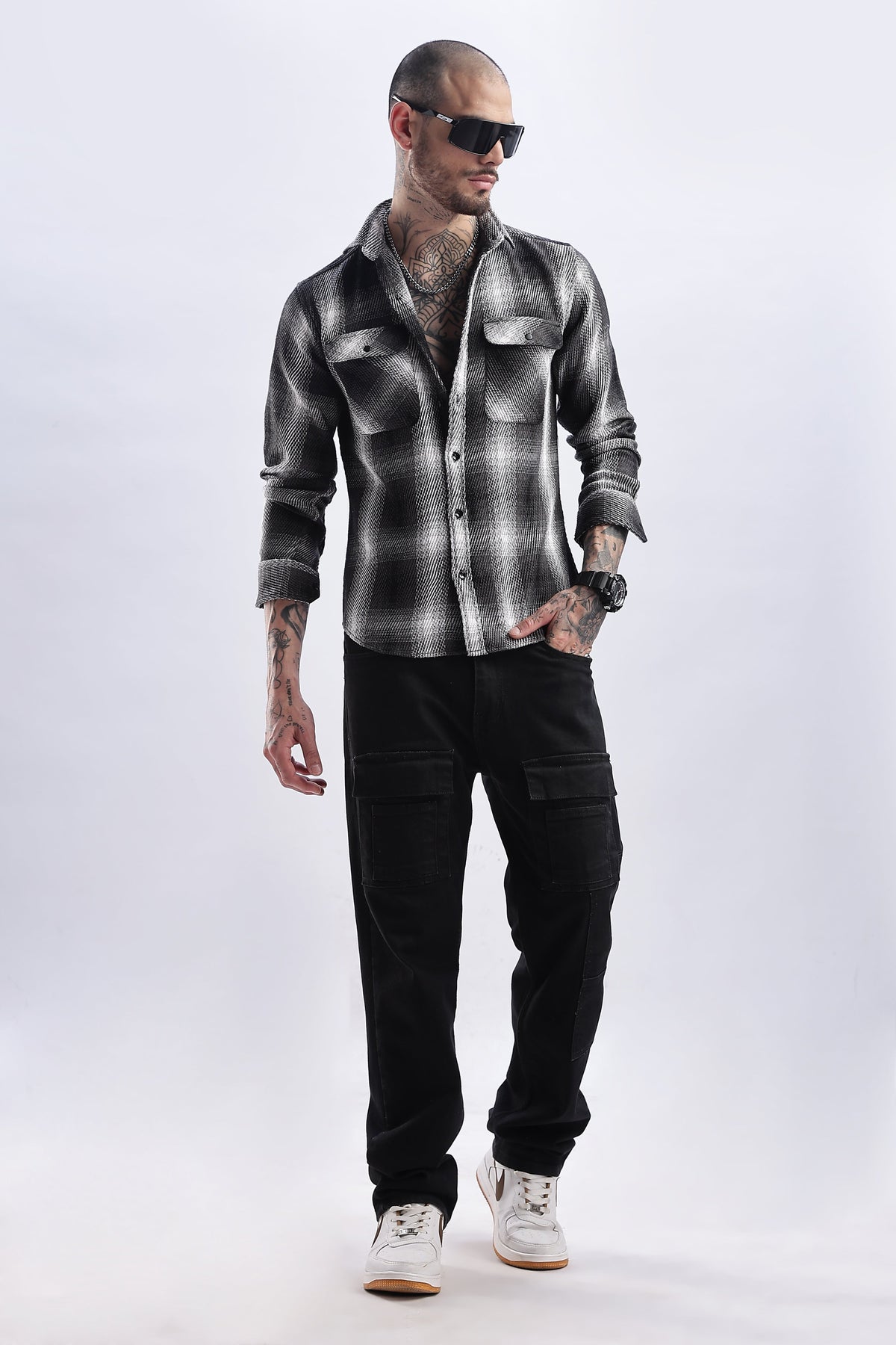 Men Flannel Shirt-Lt Grey