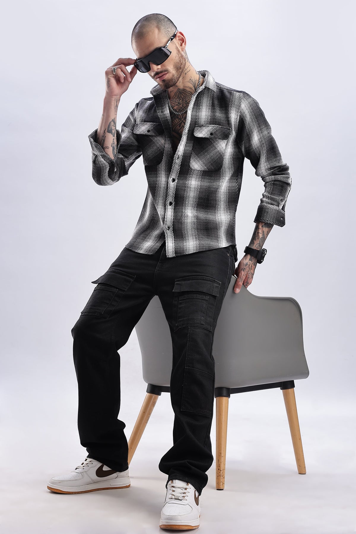 Men Flannel Shirt-Lt Grey