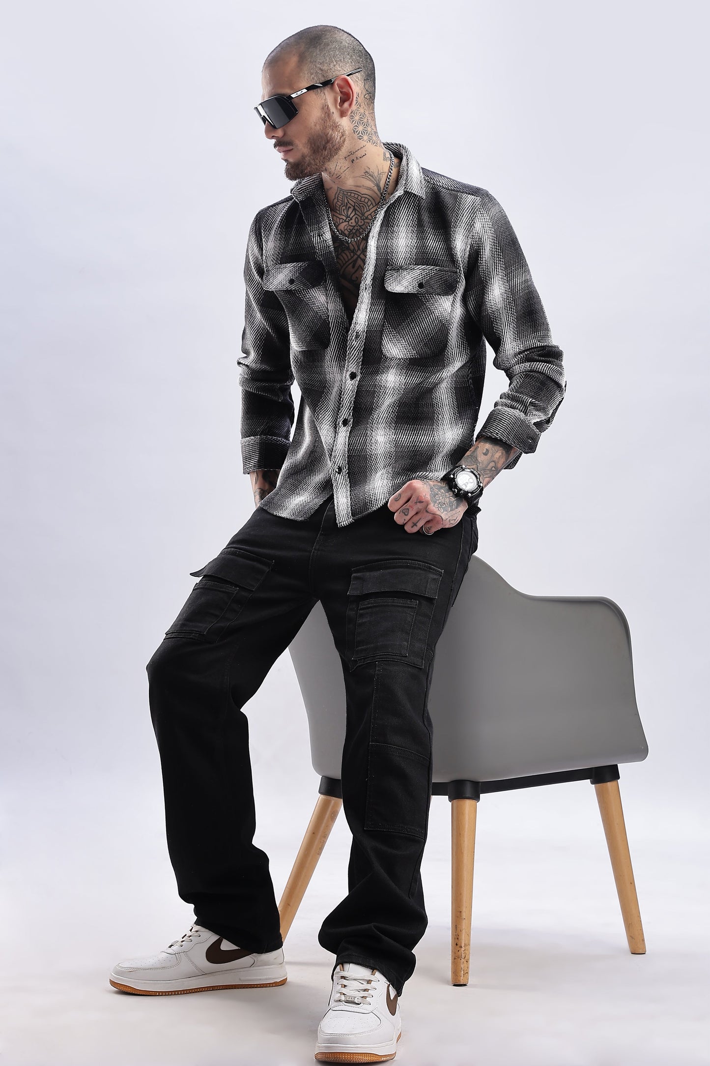 Men Flannel Shirt-Lt Grey