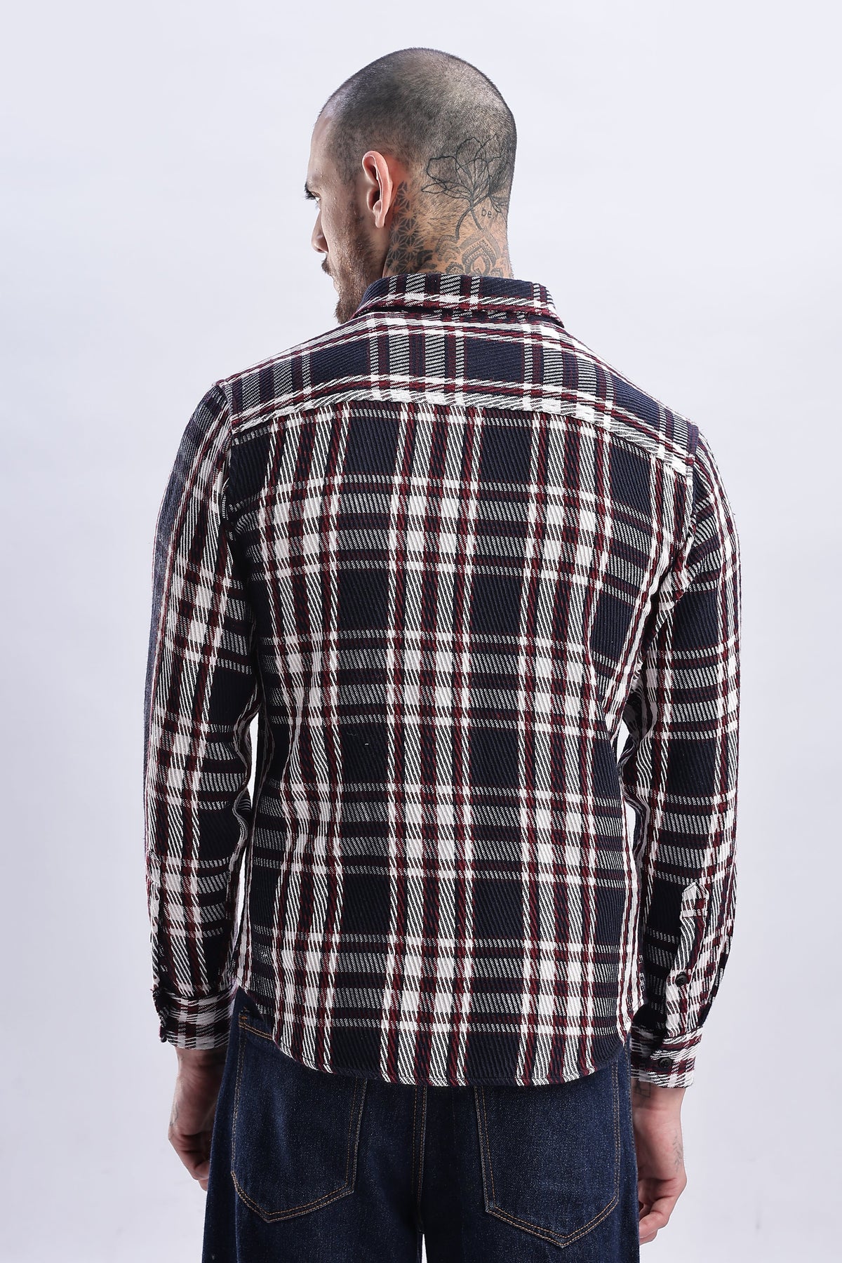 Men Flannel Shirt-White & Red
