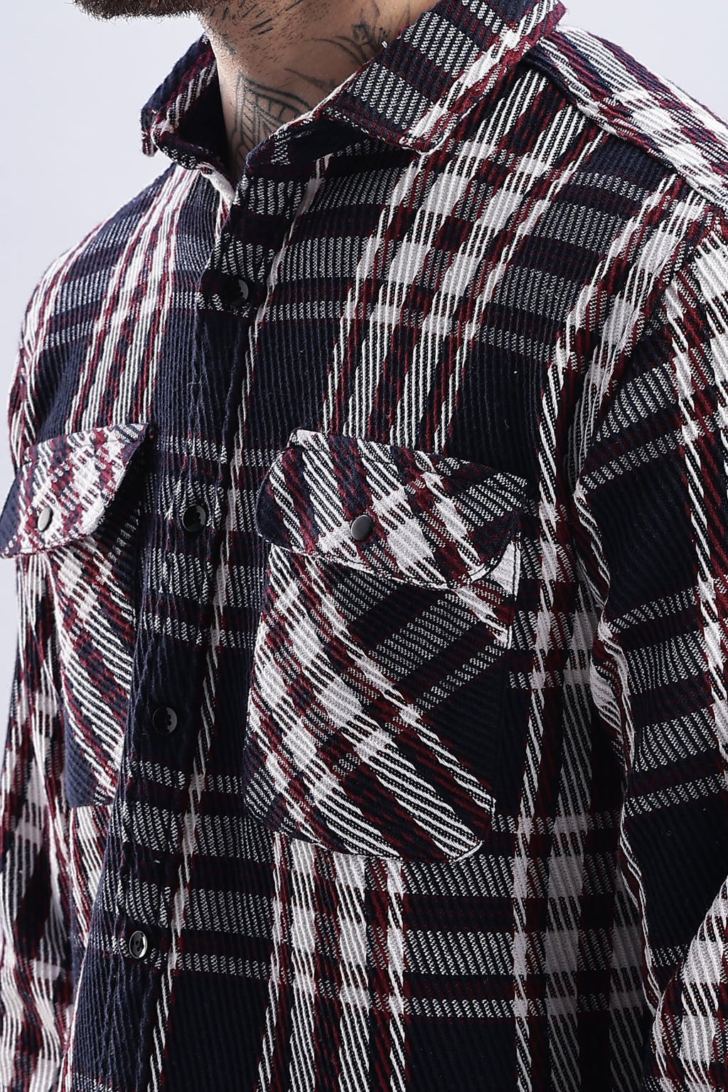 Men Flannel Shirt-White & Red