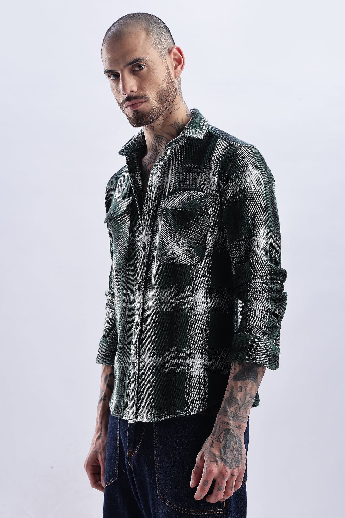 Men Flannel Shirt-Lt Olive