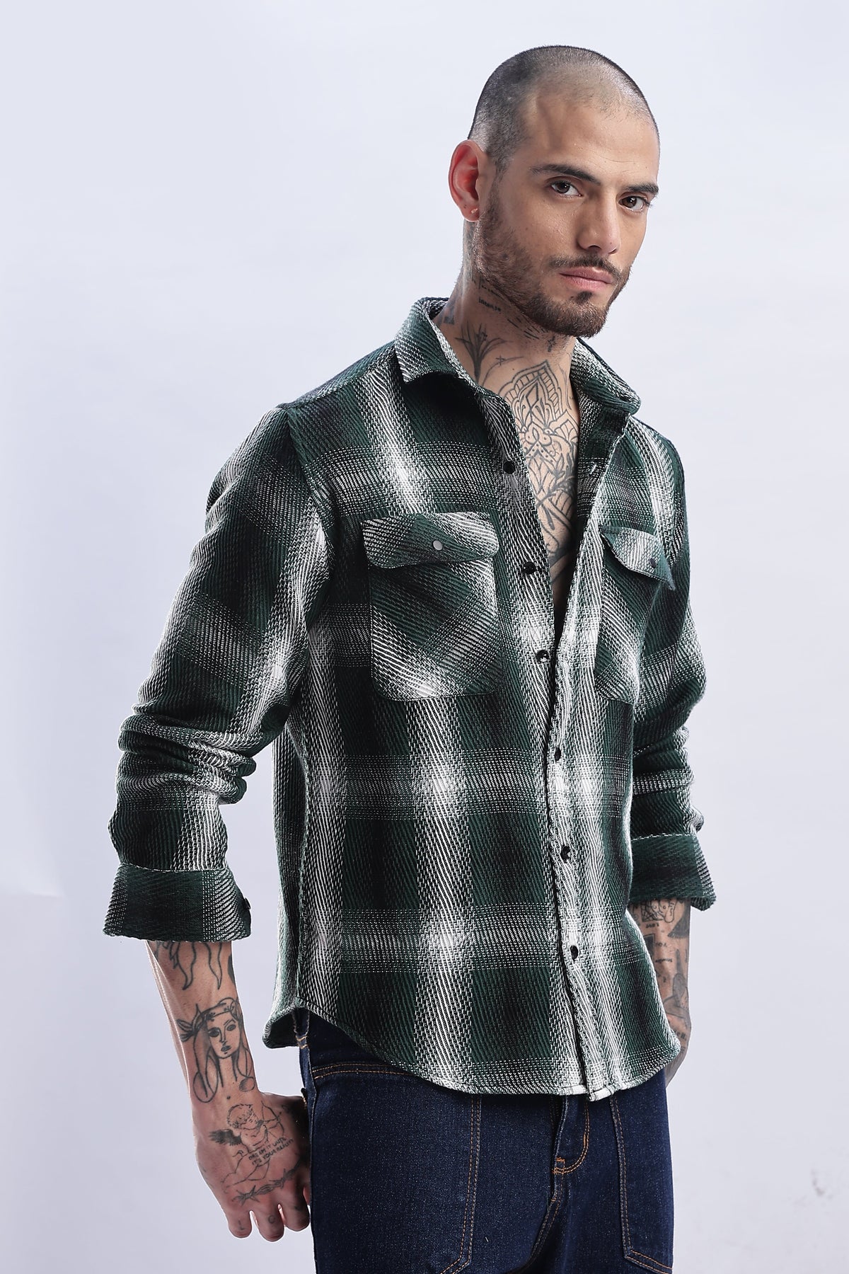 Men Flannel Shirt-Lt Olive