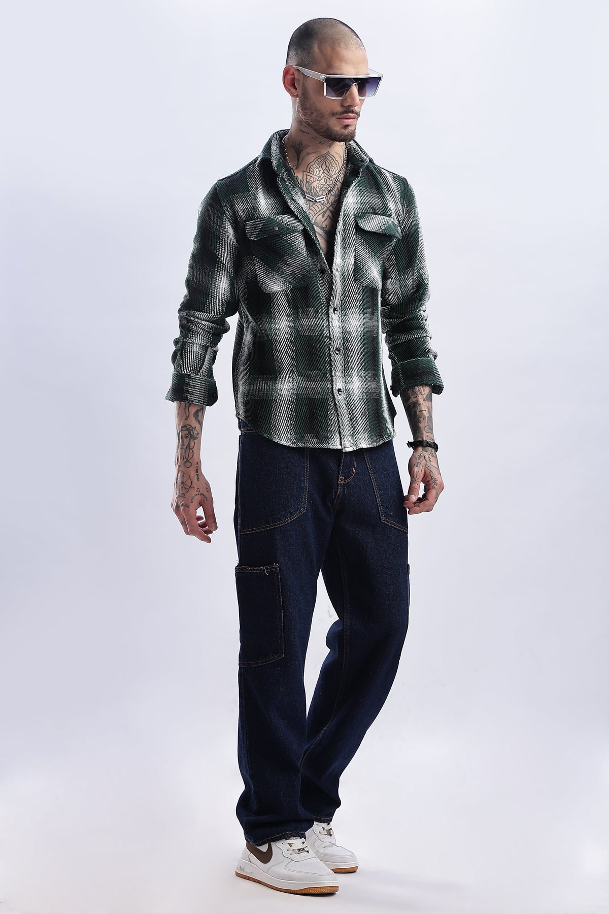 Men Flannel Shirt-Lt Olive