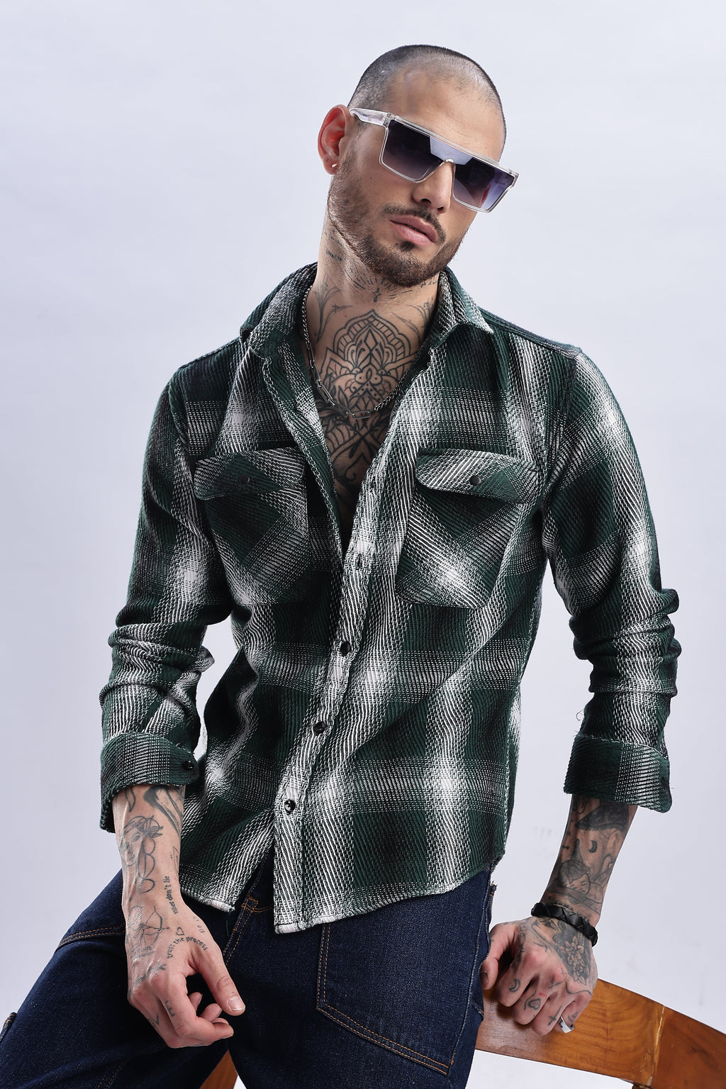 Men Flannel Shirt-Lt Olive