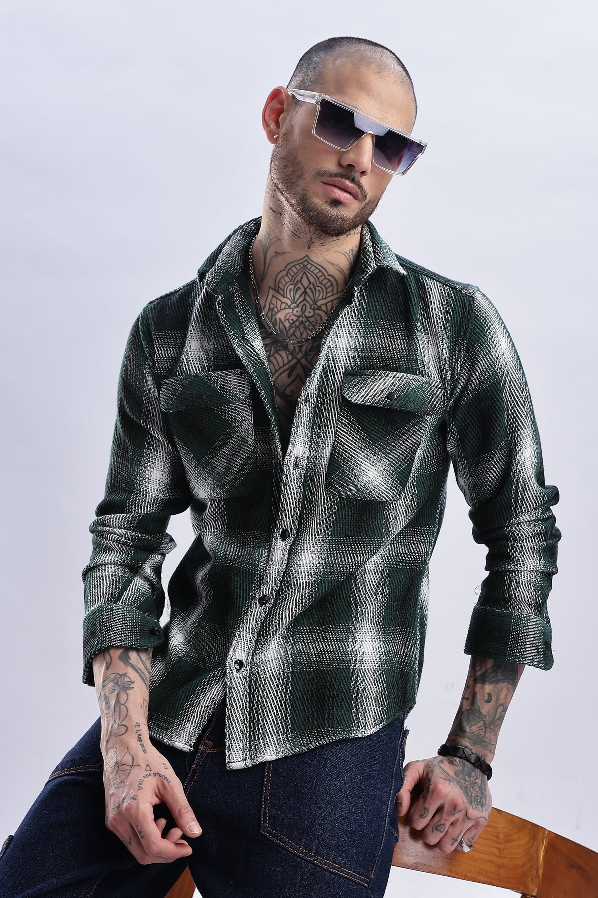 Men Flannel Shirt-Lt Olive