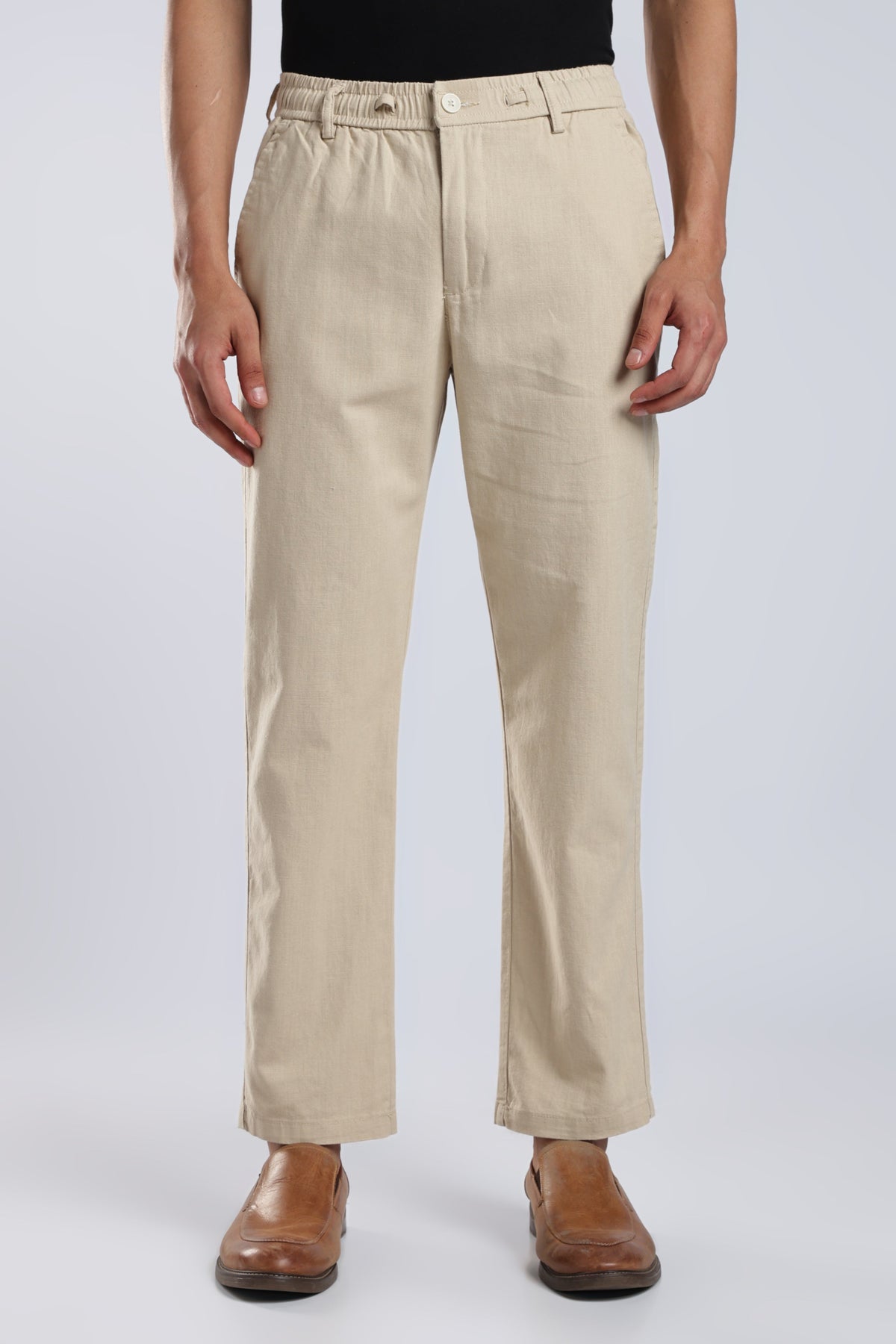 Men Linen Cotton Traveller Trousers – Cream