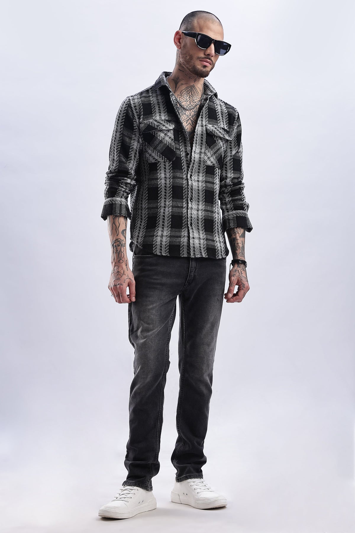 Men Flannel Shirt-Black