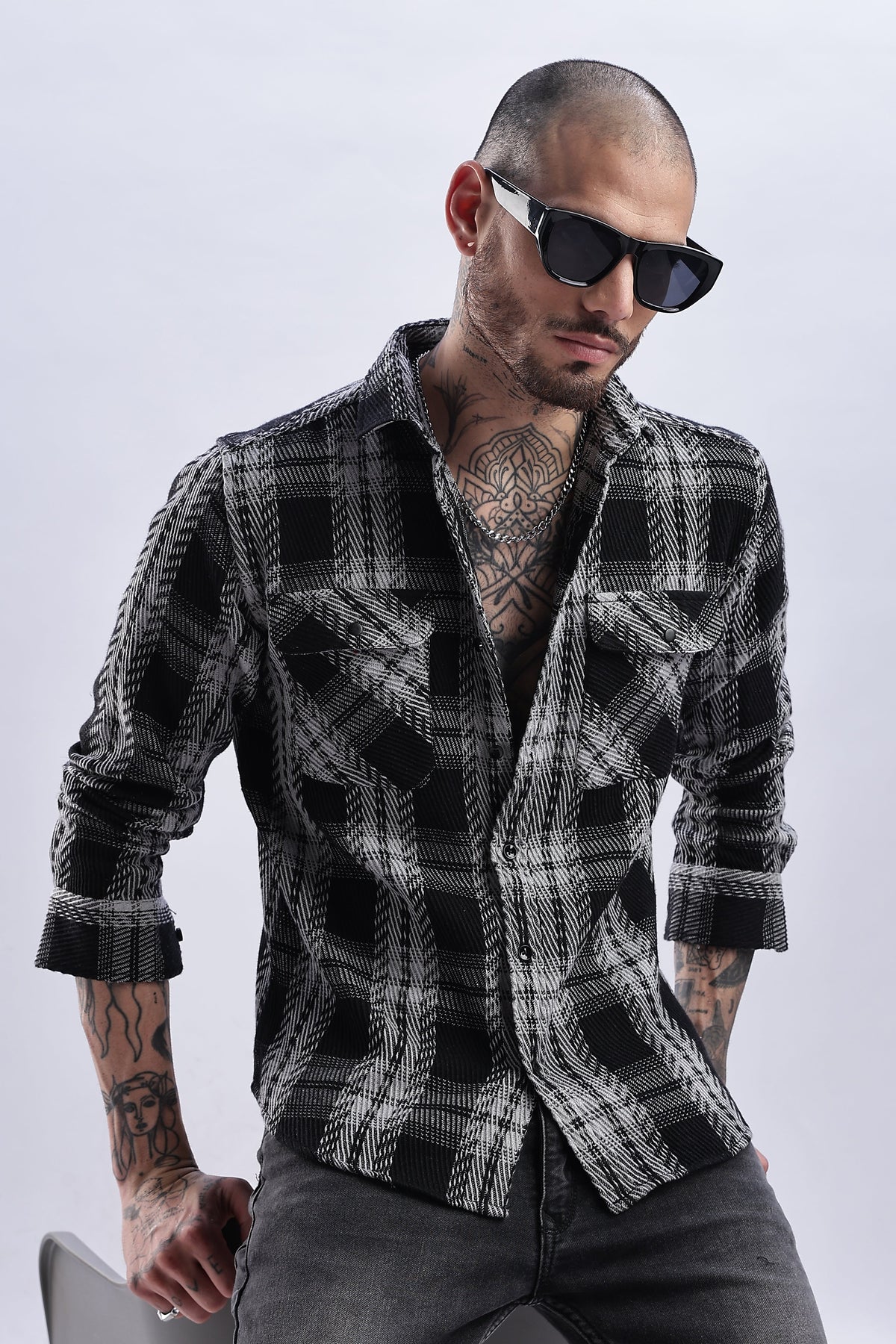 Men Flannel Shirt-Black