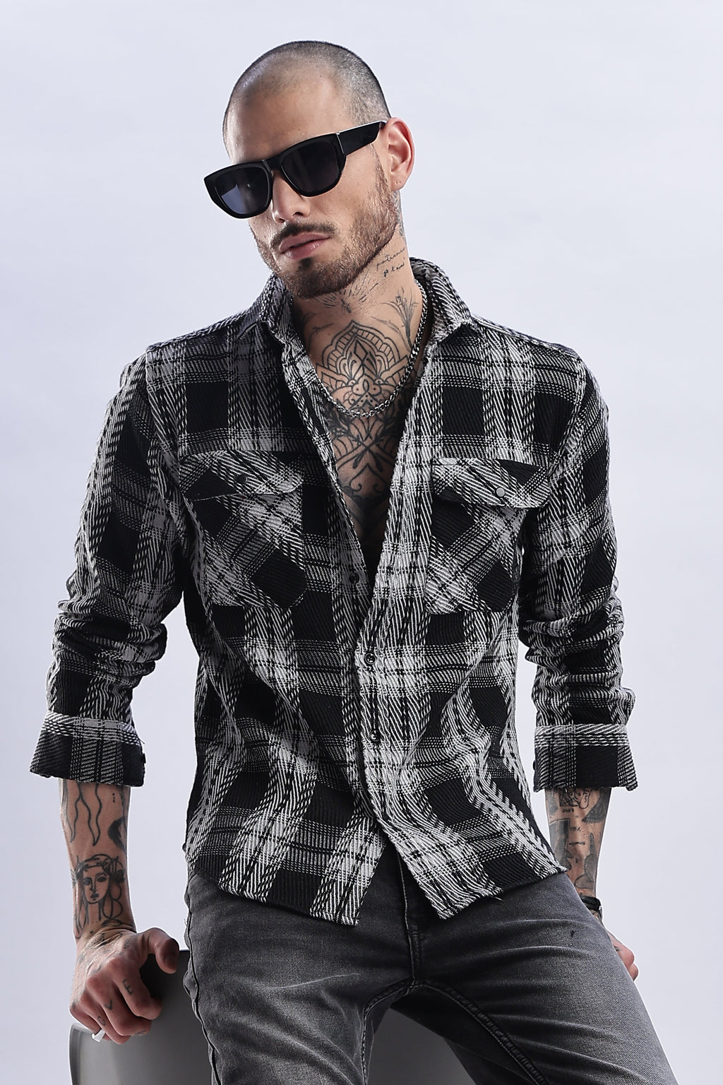Men Flannel Shirt-Black