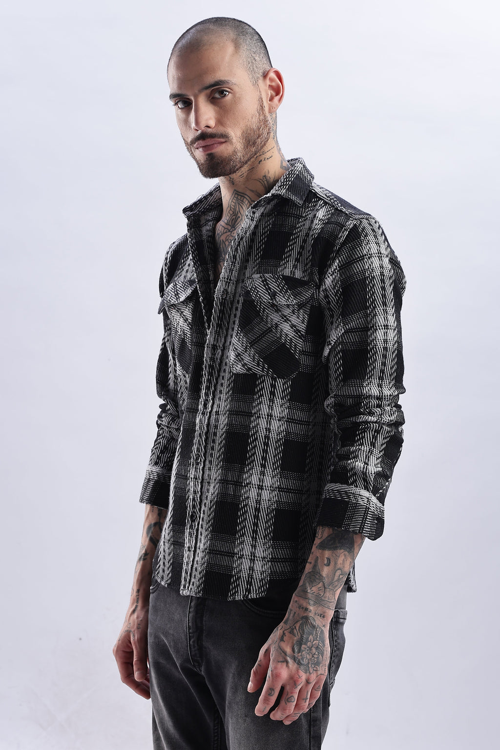 Men Flannel Shirt-Black