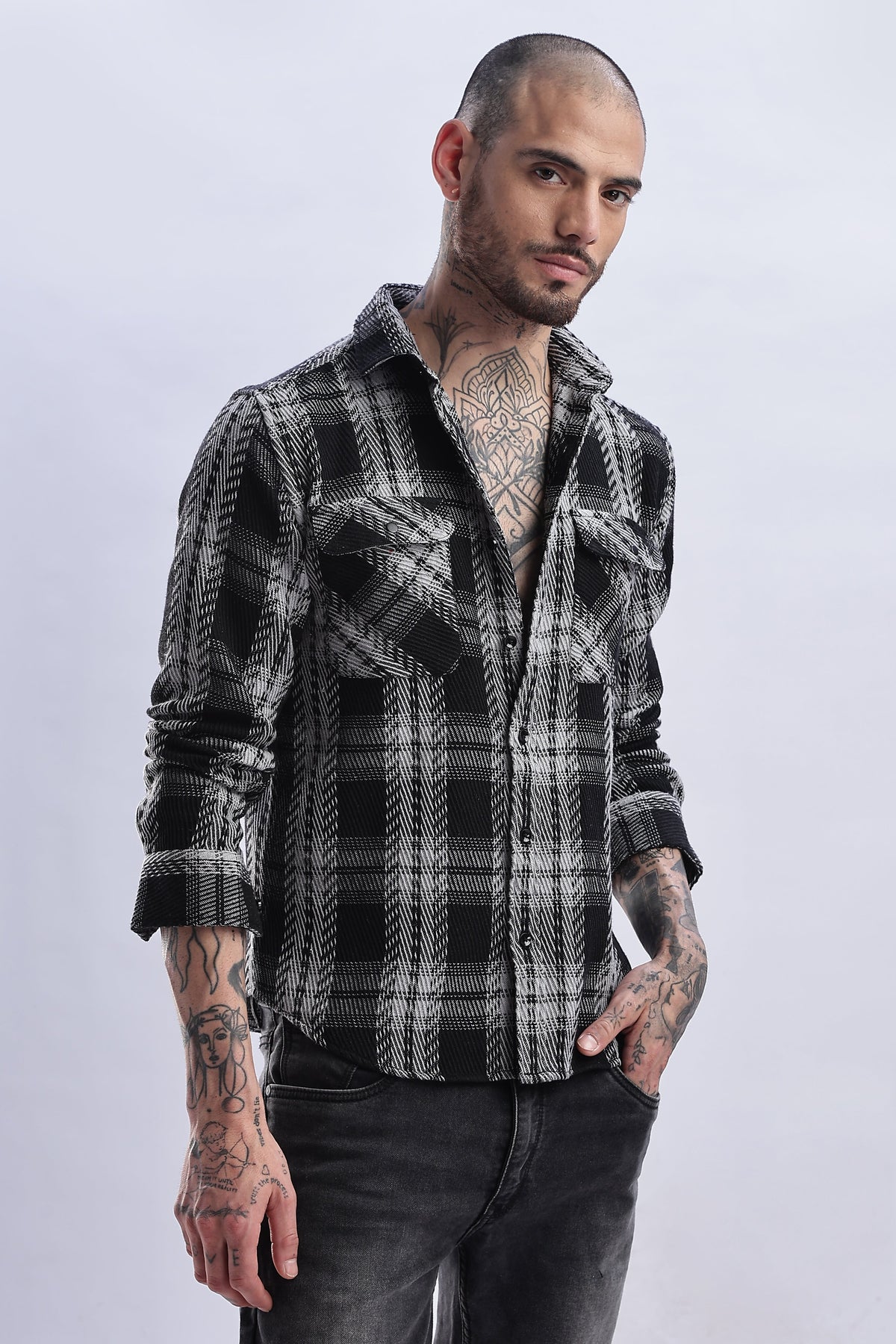 Men Flannel Shirt-Black