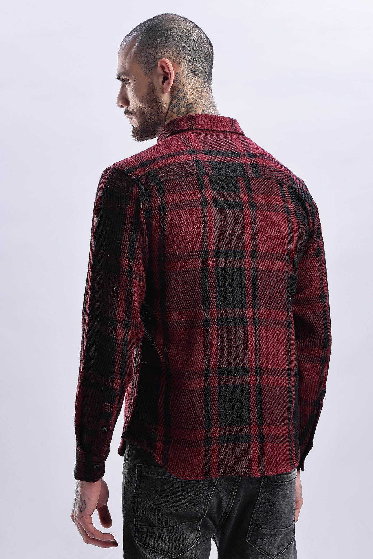 Men Flannel Shirt-Maroon