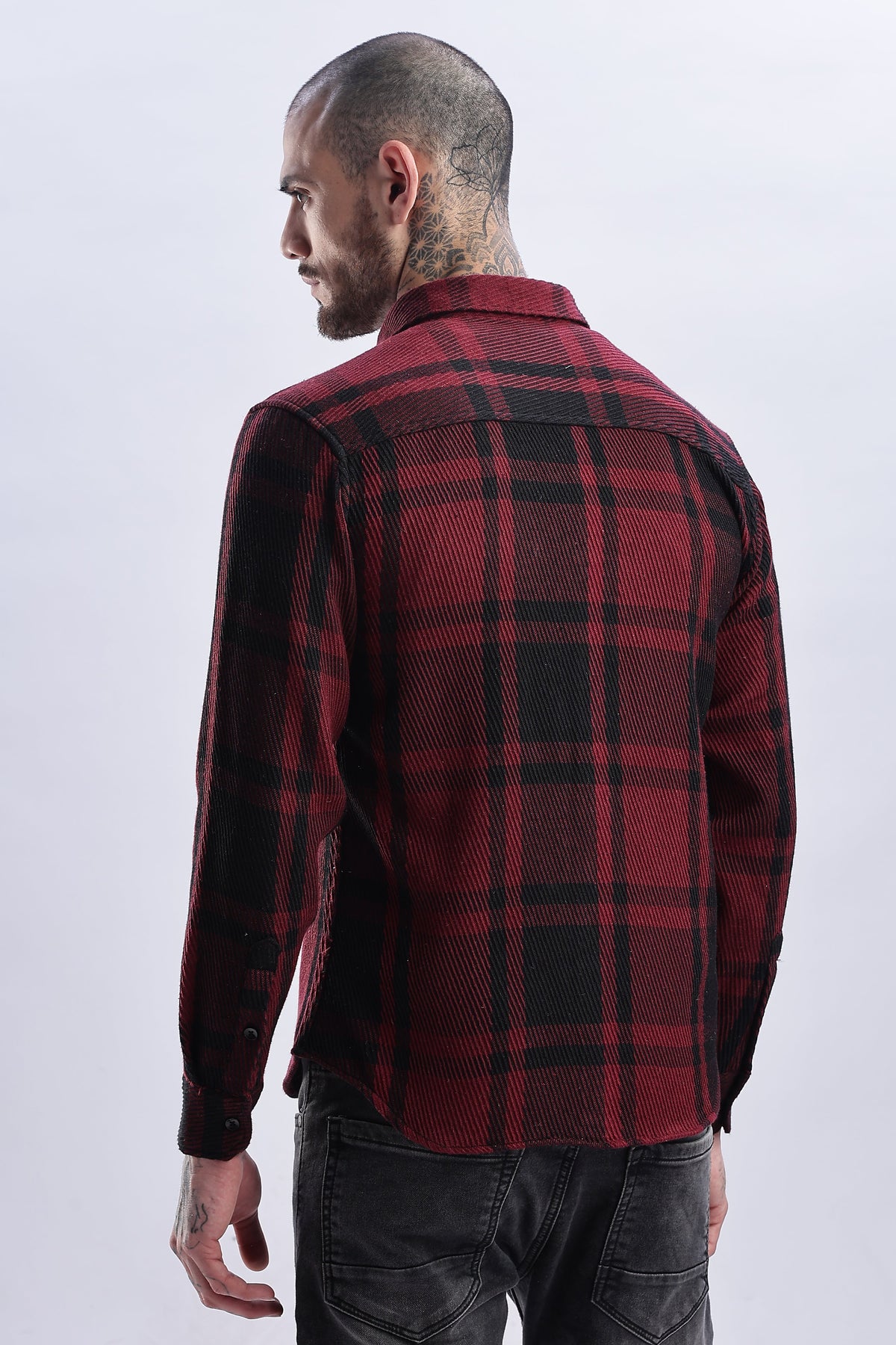 Men Flannel Shirt-Maroon
