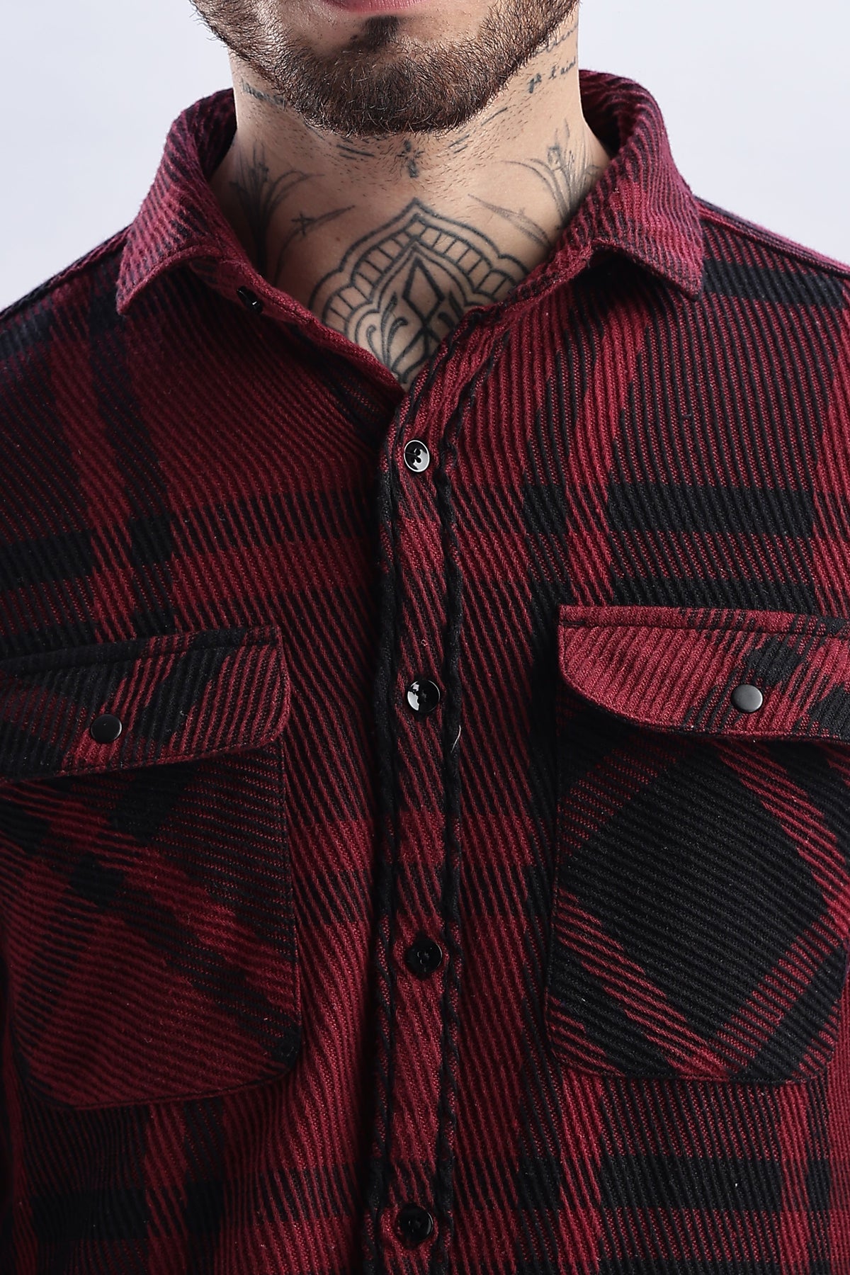 Men Flannel Shirt-Maroon