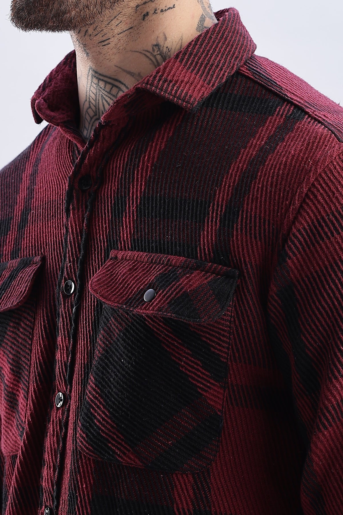 Men Flannel Shirt-Maroon