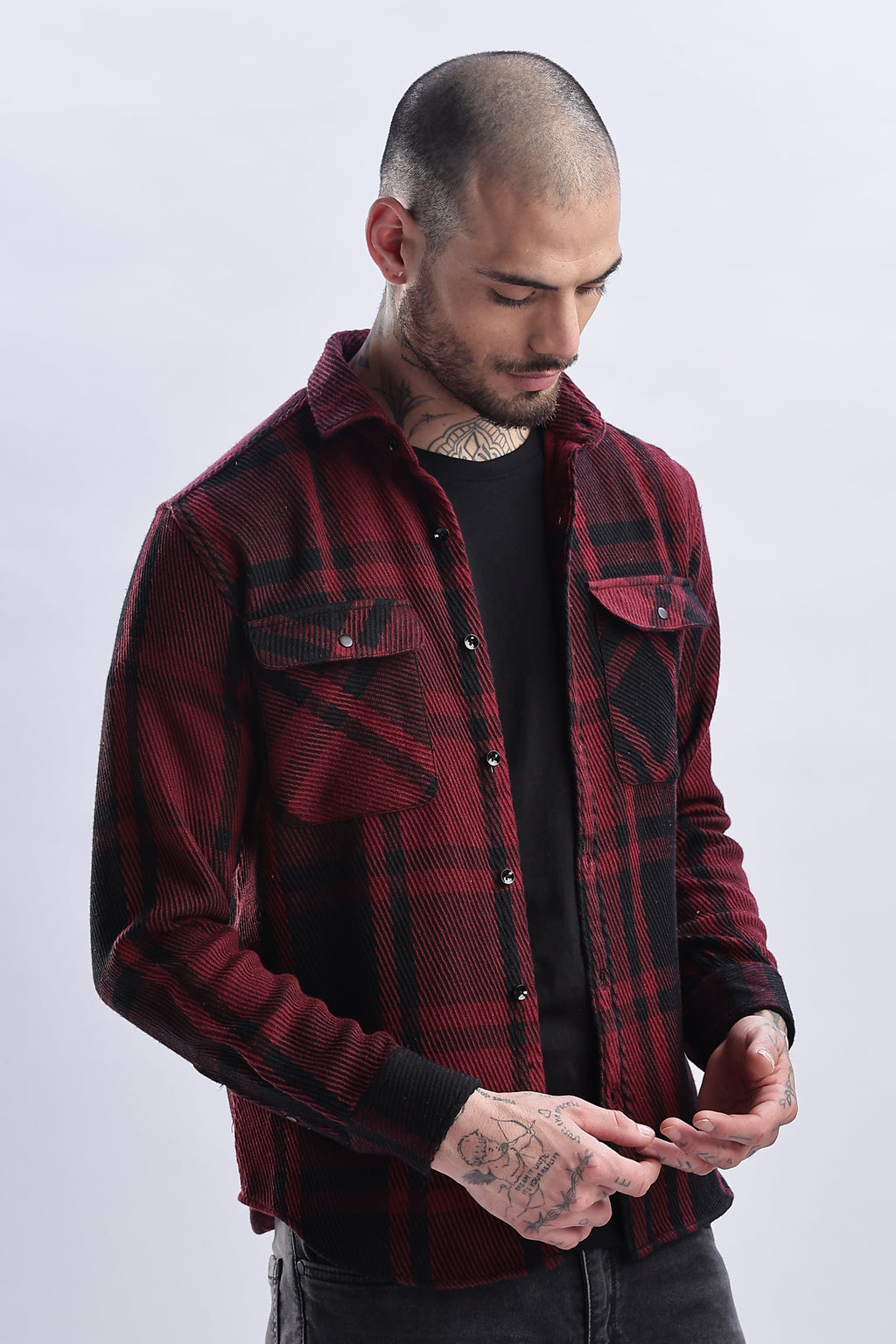 Men Flannel Shirt-Maroon