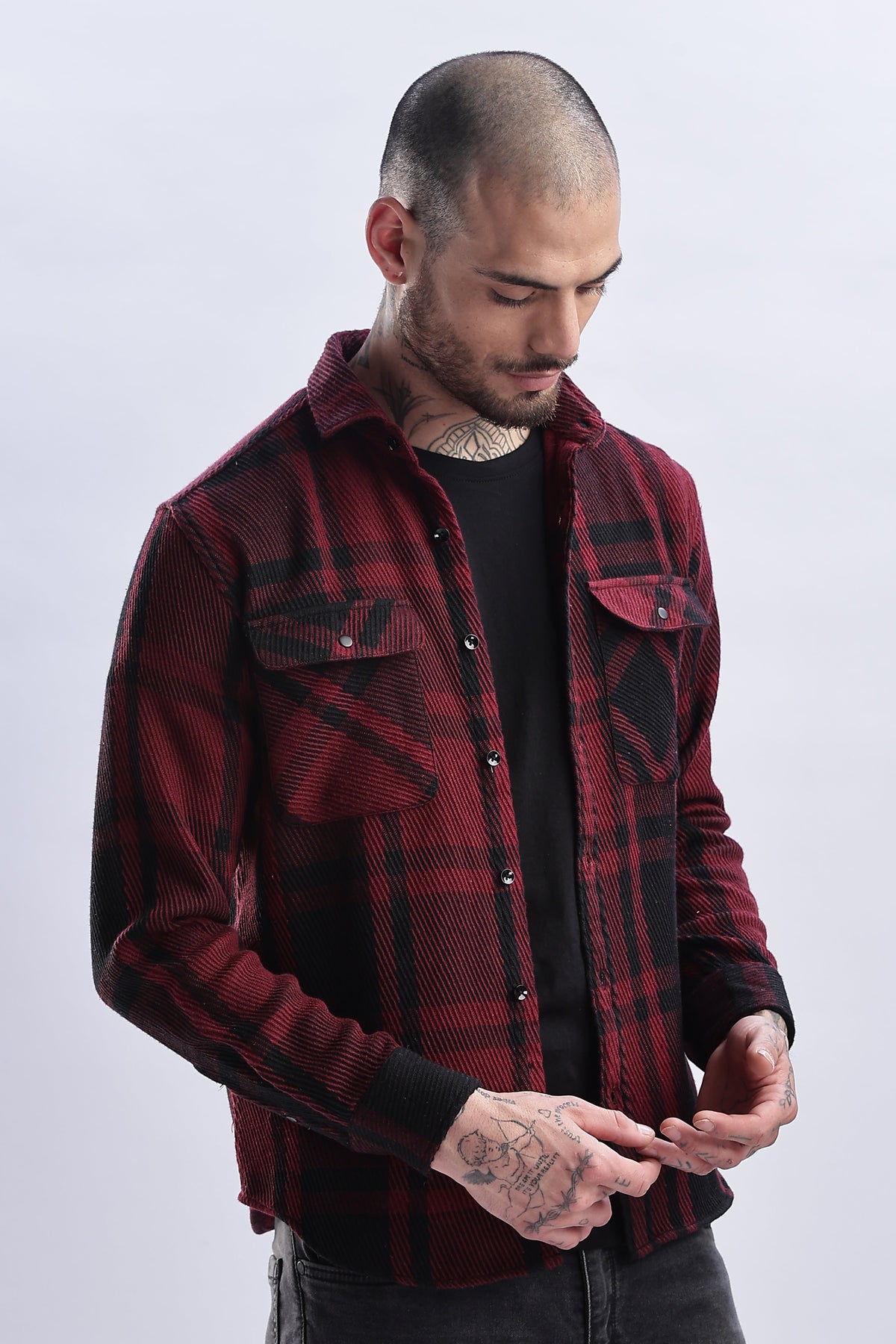 Men Flannel Shirt-Maroon