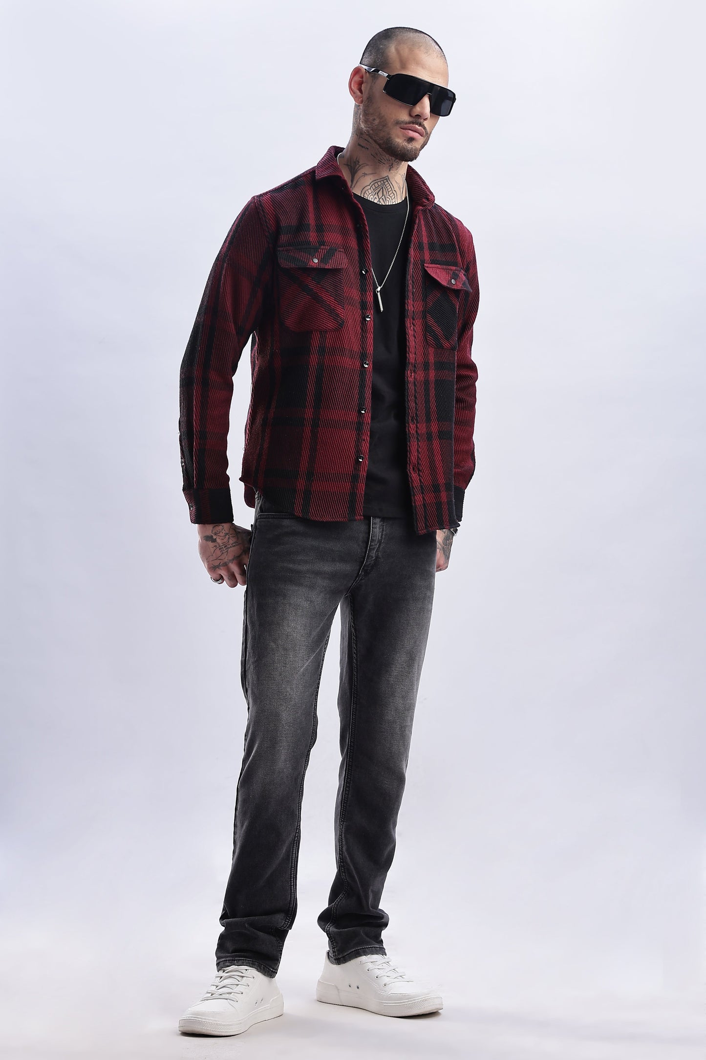 Men Flannel Shirt-Maroon