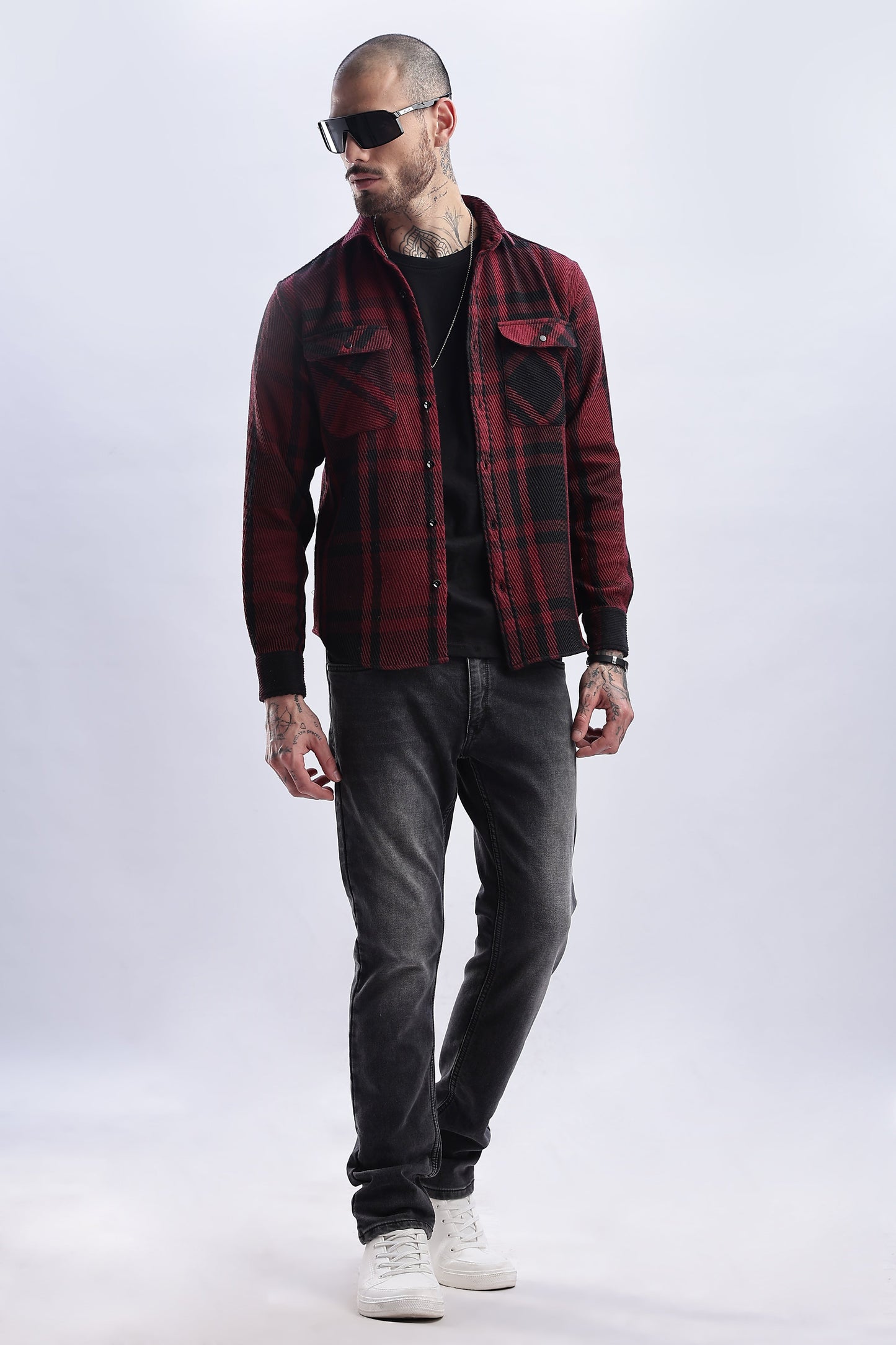 Men Flannel Shirt-Maroon