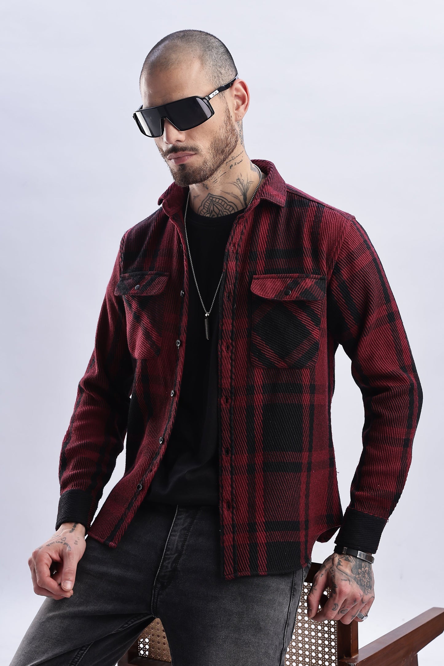 Men Flannel Shirt-Maroon