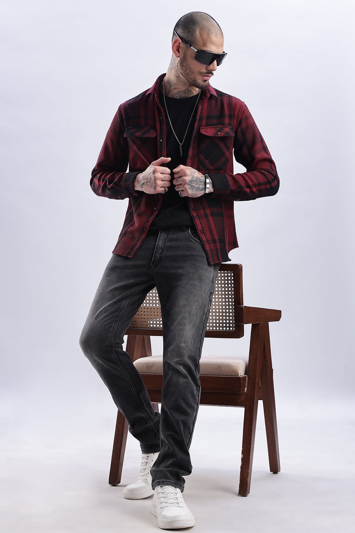 Men Flannel Shirt-Maroon