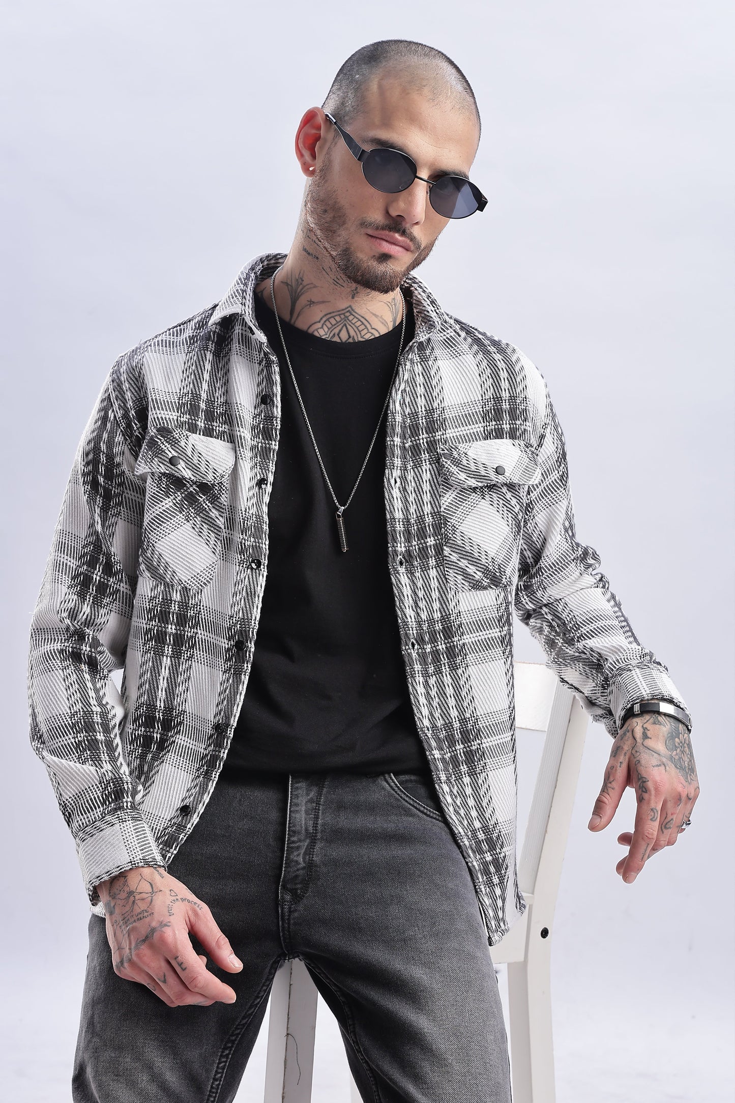 Men Flannel Shirt-Grey