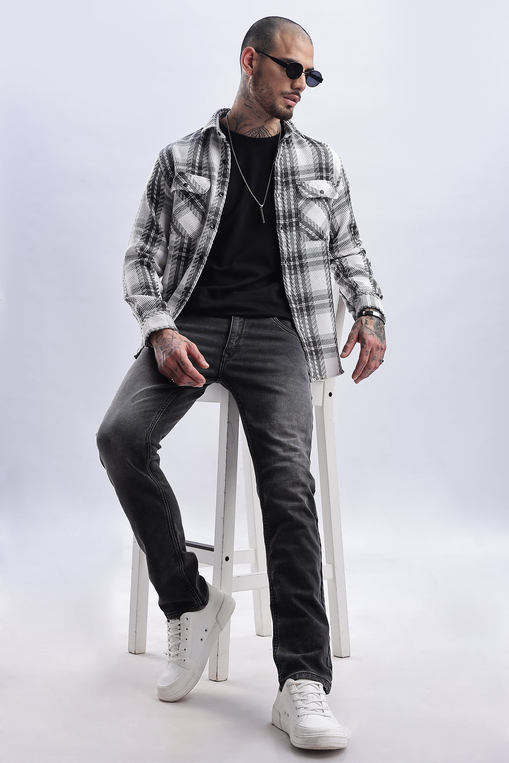 Men Flannel Shirt-Grey