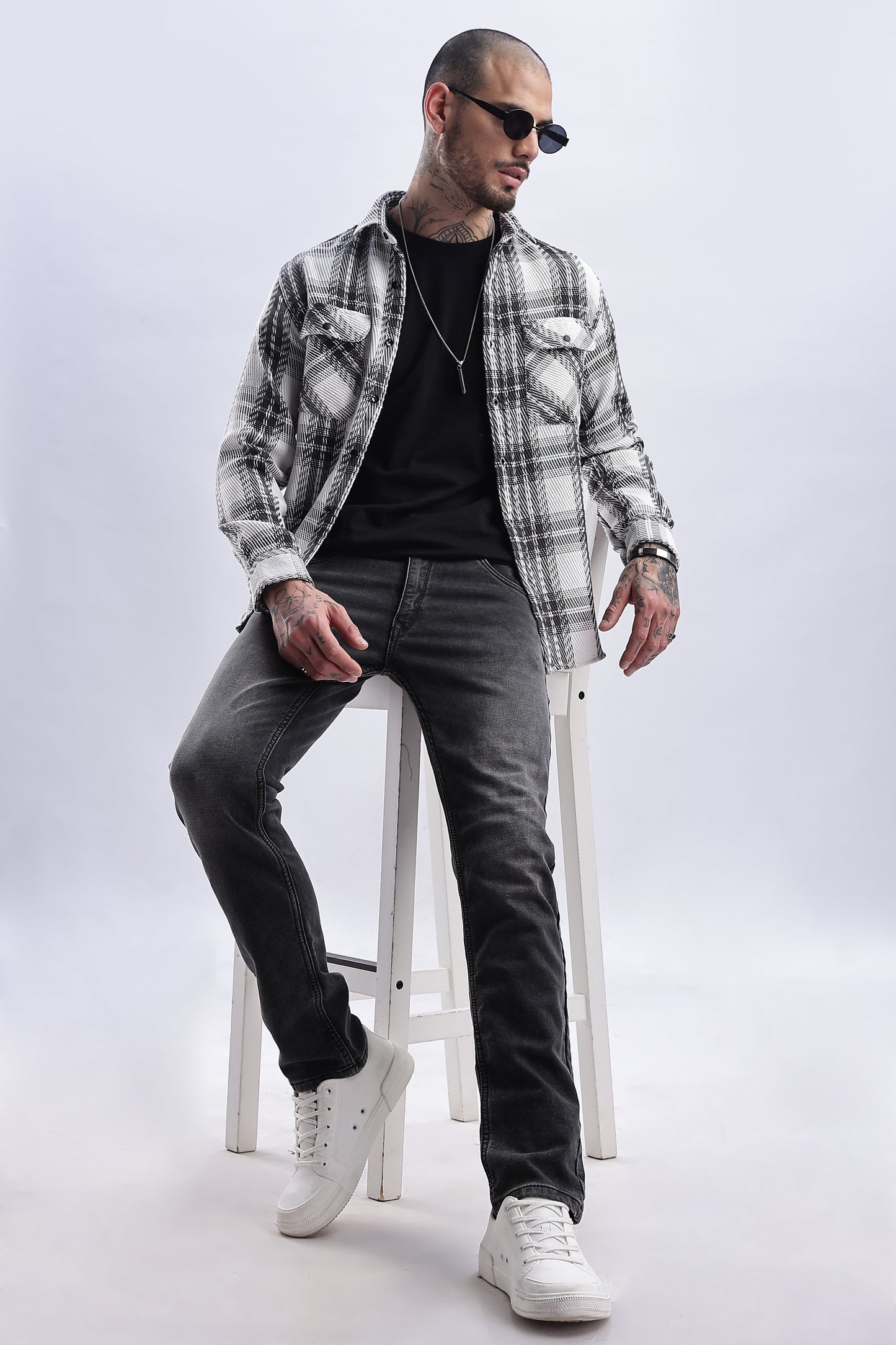 Men Flannel Shirt-Grey