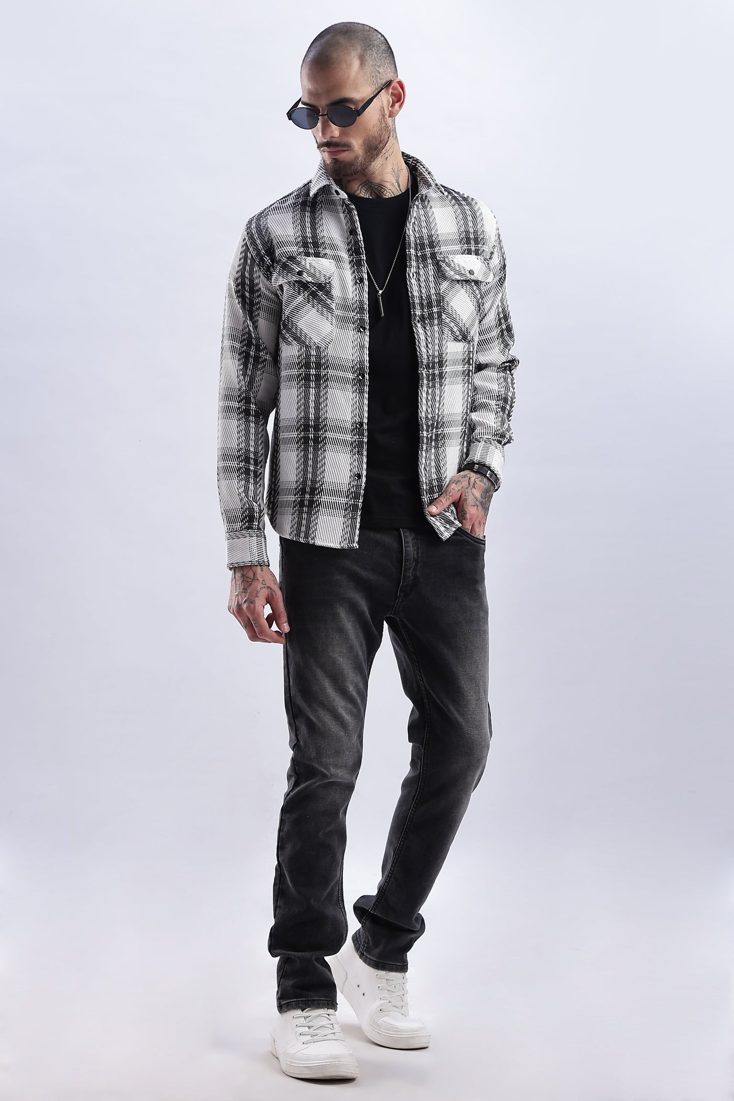 Men Flannel Shirt-Grey