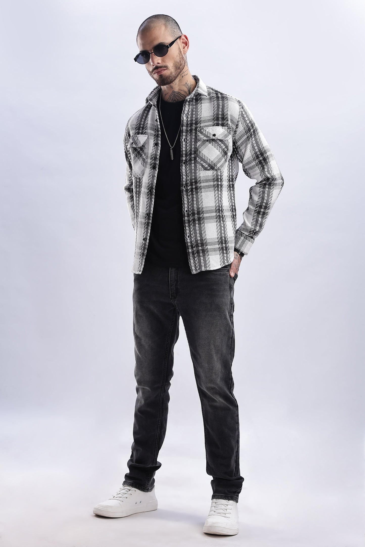 Men Flannel Shirt-Grey
