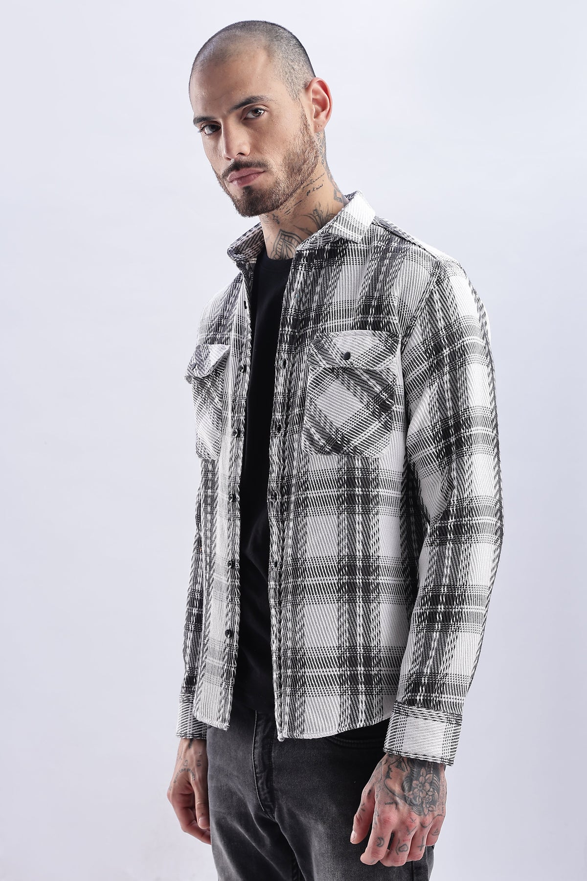 Men Flannel Shirt-Grey