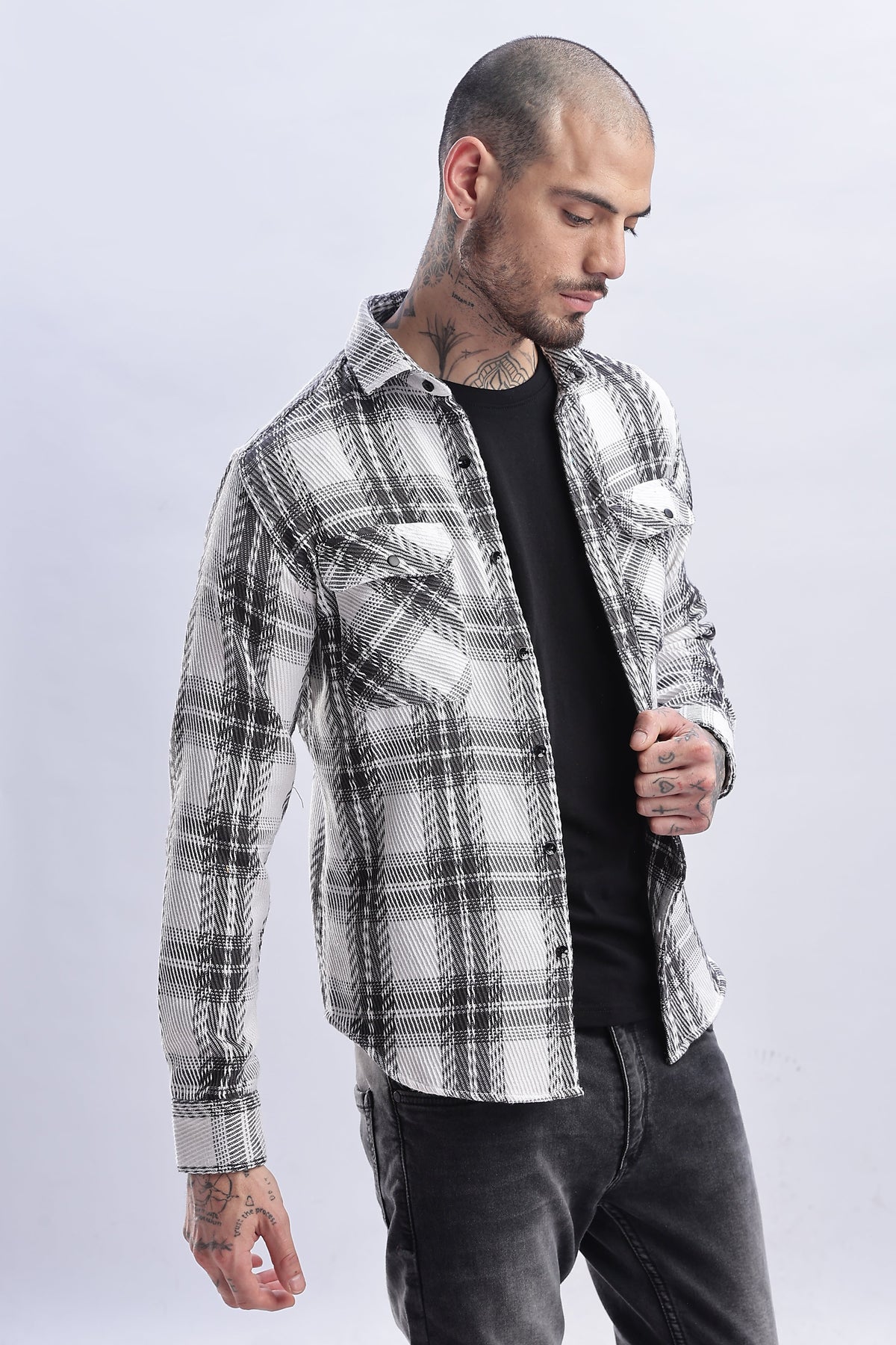 Men Flannel Shirt-Grey