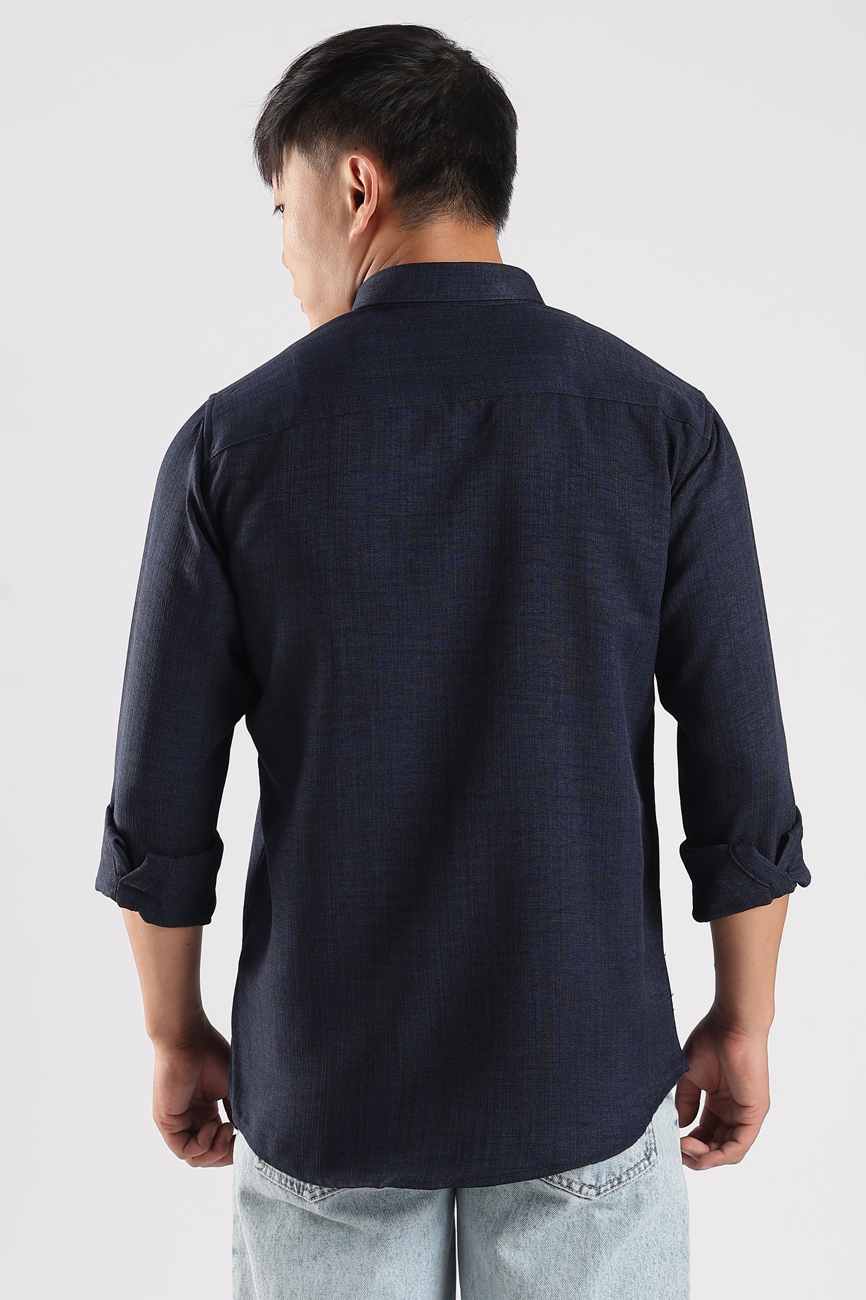 Men Linen Mix Shirts-Navy