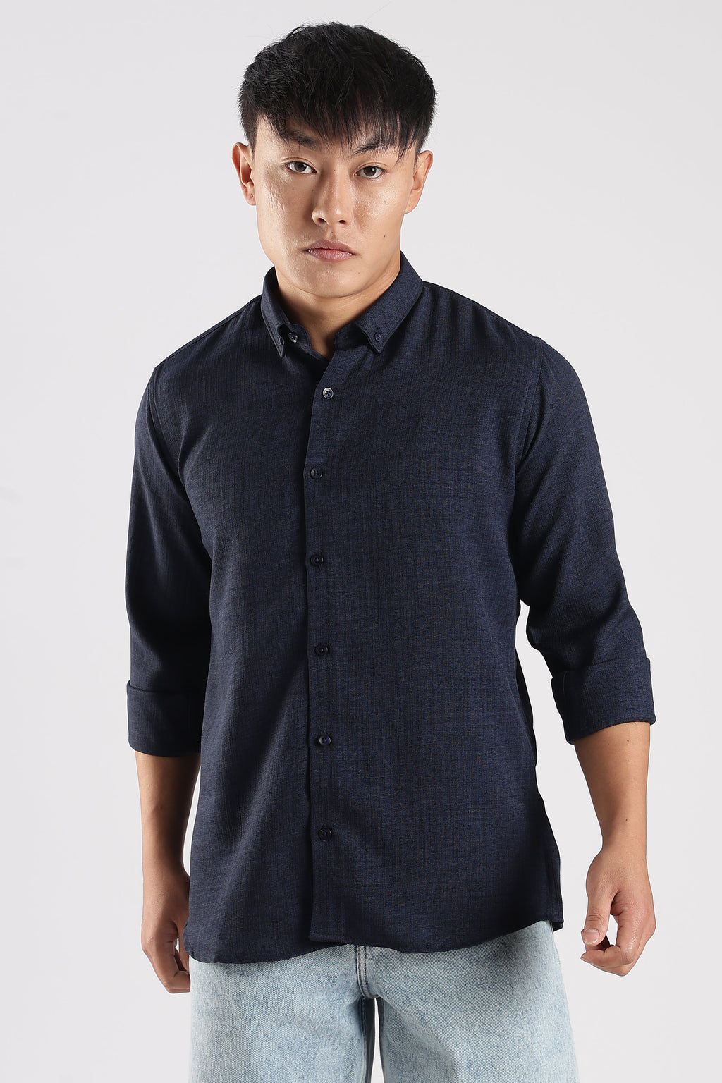 Men Linen Mix Shirts-Navy