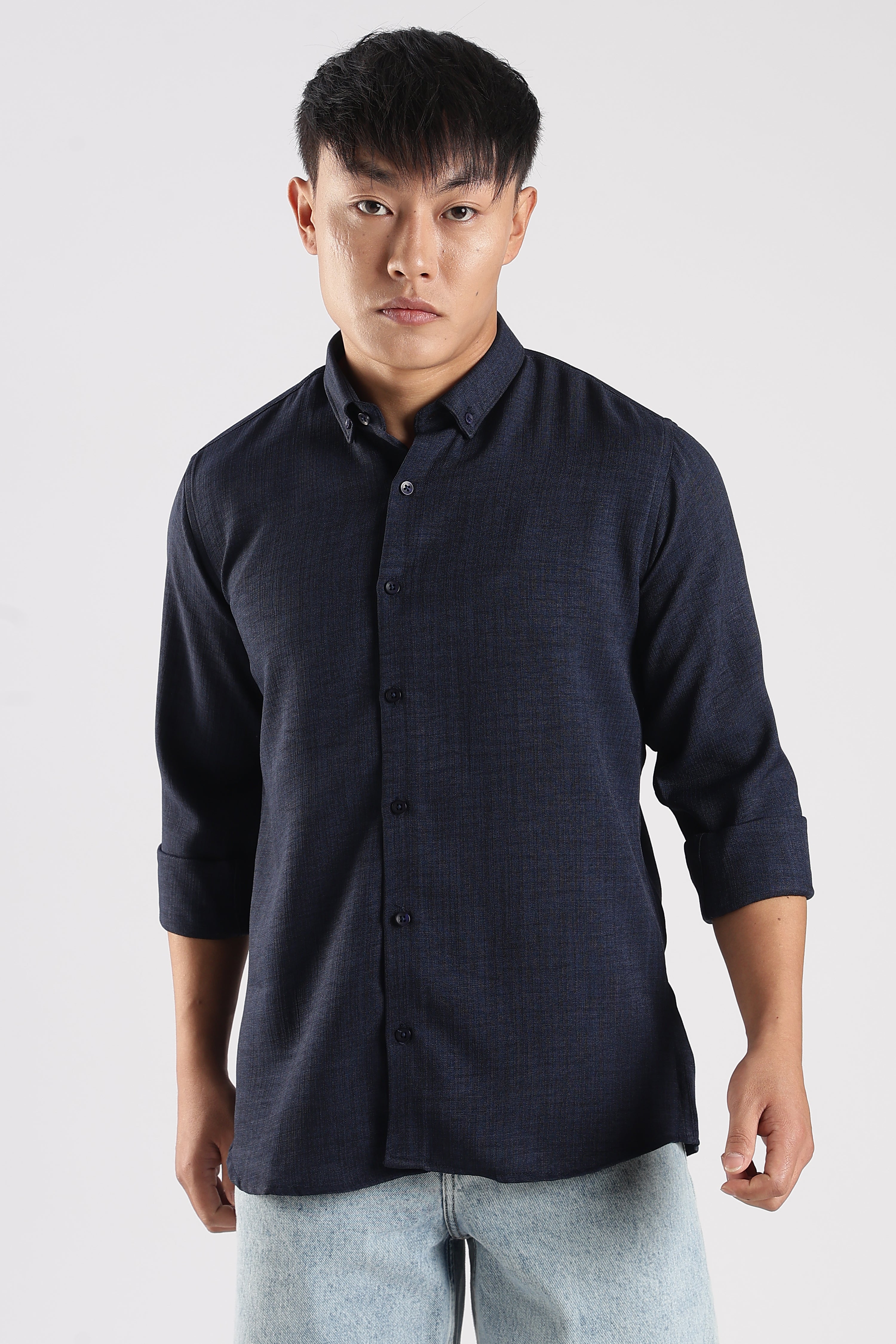 Men Linen Mix Shirts-Navy