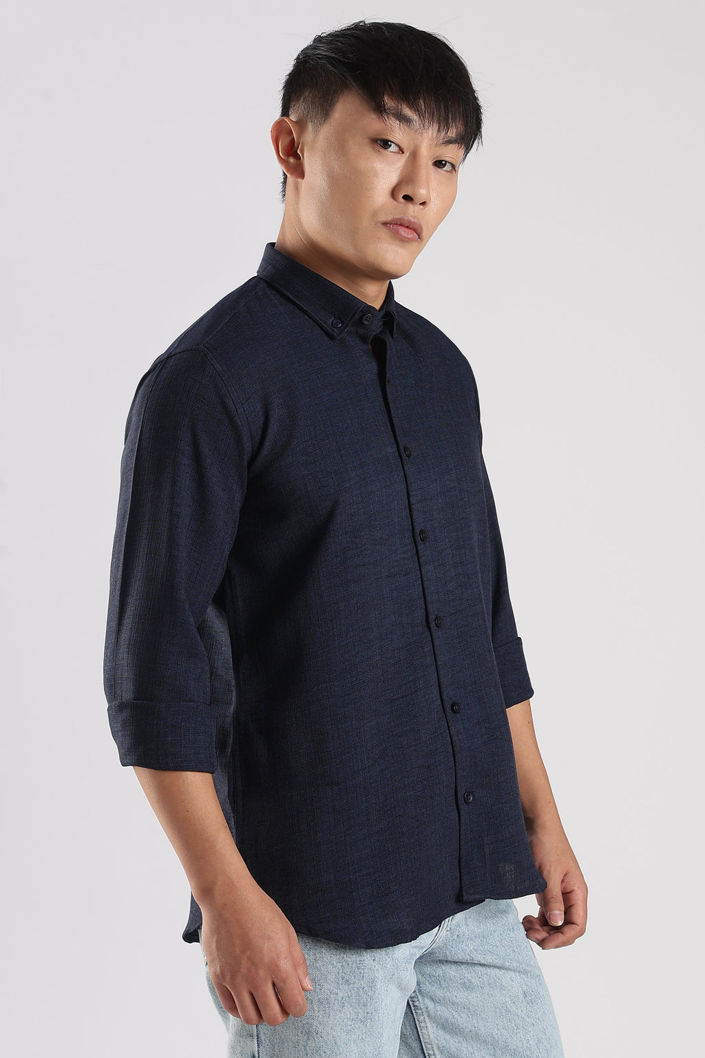 Men Linen Mix Shirts-Navy