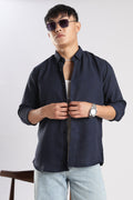 Men Linen Mix Shirts-Navy