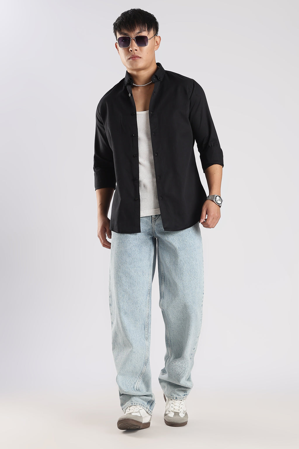 Men Army Twill Shirts-Black