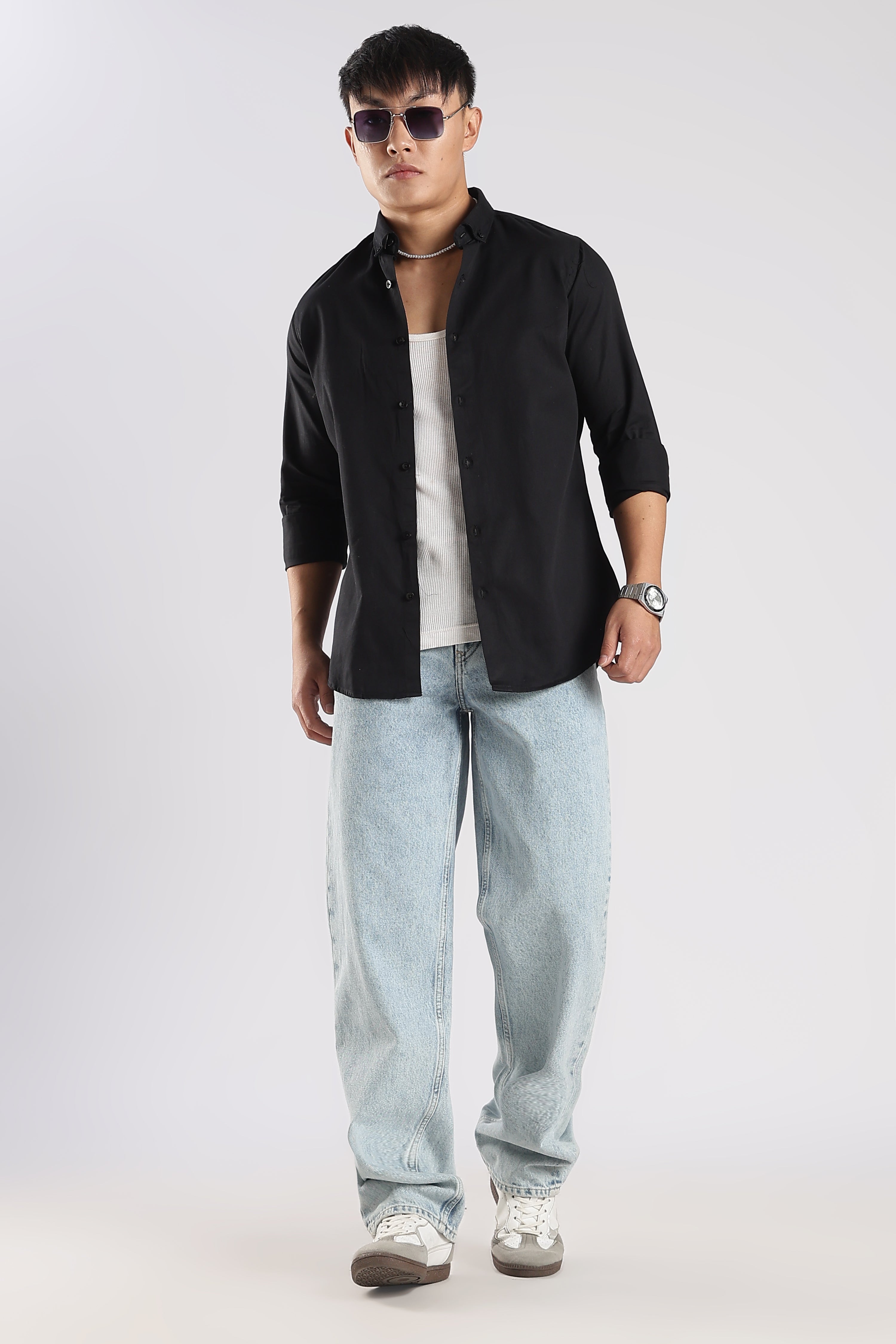 Men Army Twill Shirts-Black
